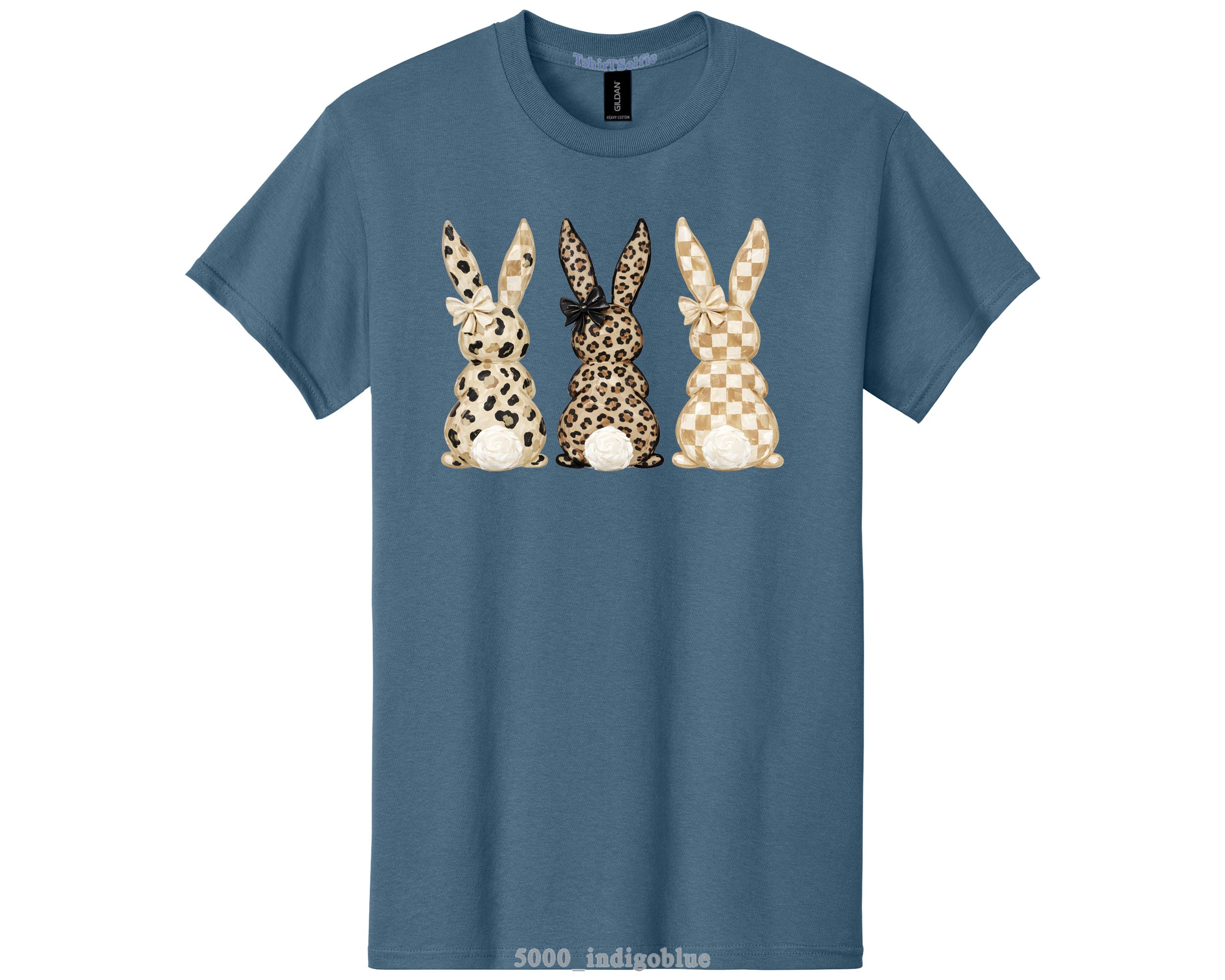 Easter Leopard and Checkerboard Patterned Modern Bunny DTF Printed T-Shirt