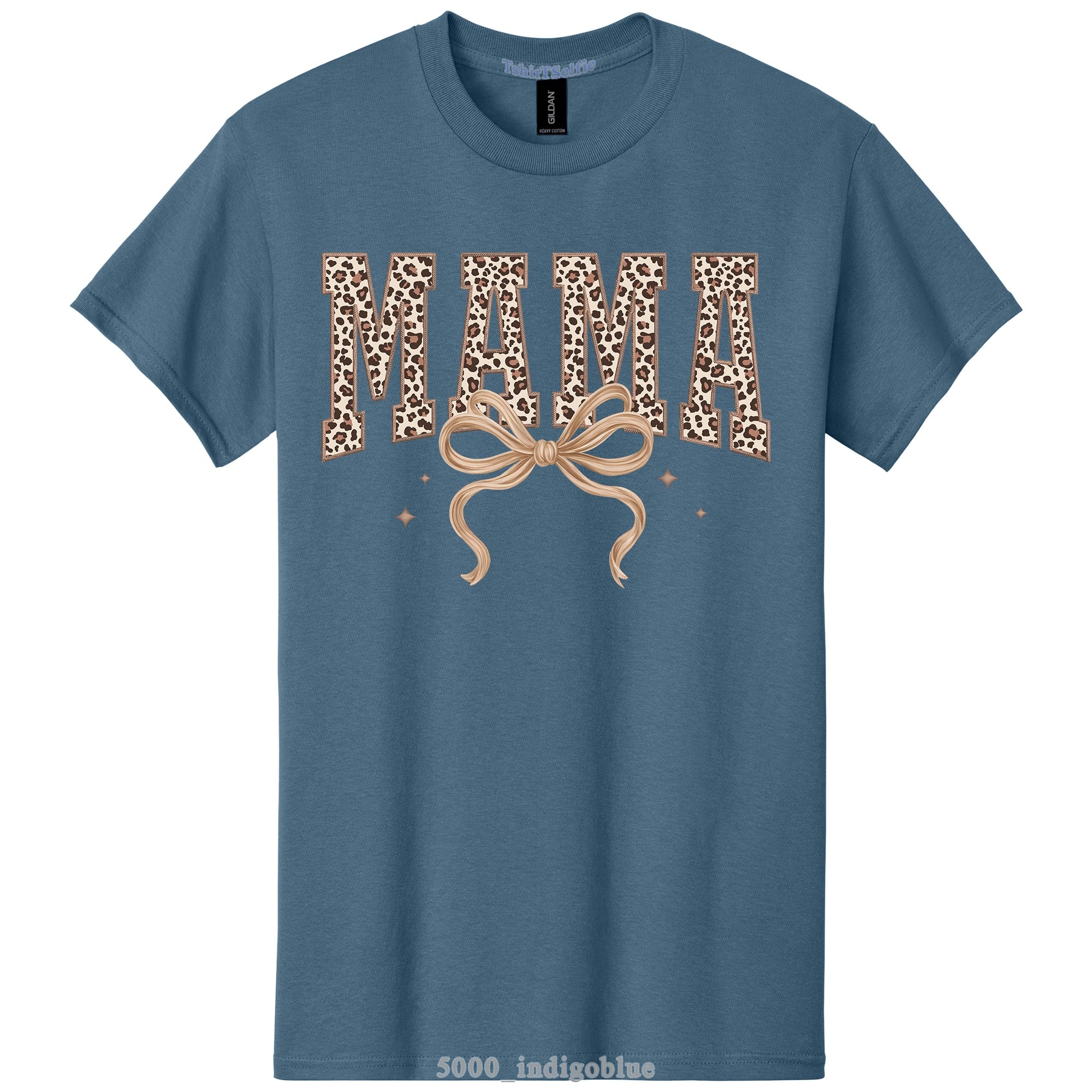 Leopard Print Mama Lettered with Bow Detail DTF Printed T-Shirt