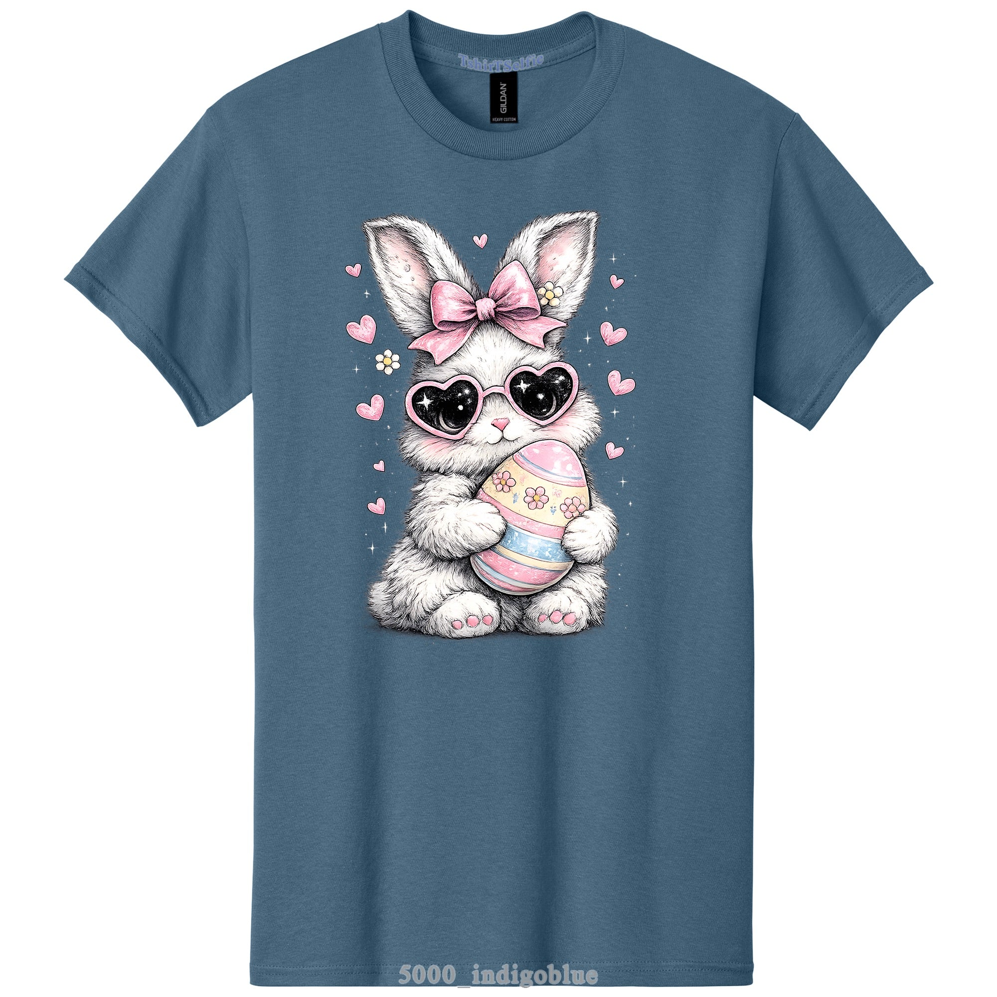 Heart Sunglasses Bunny with Egg Easter DTF Printed T-Shirt