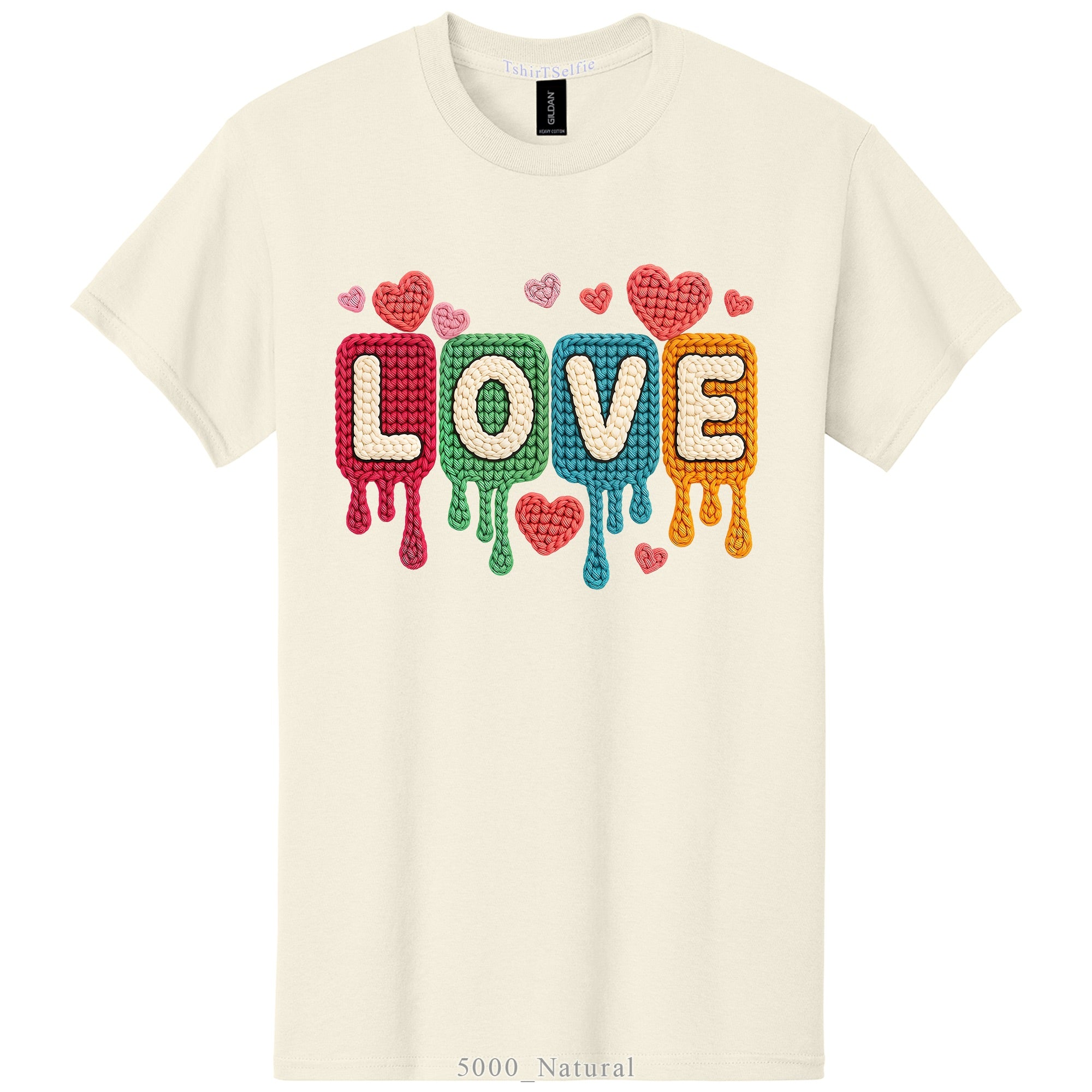 Knitted Texture Colorful Love Lettered Valentines Day DTF Printed T-Shirt