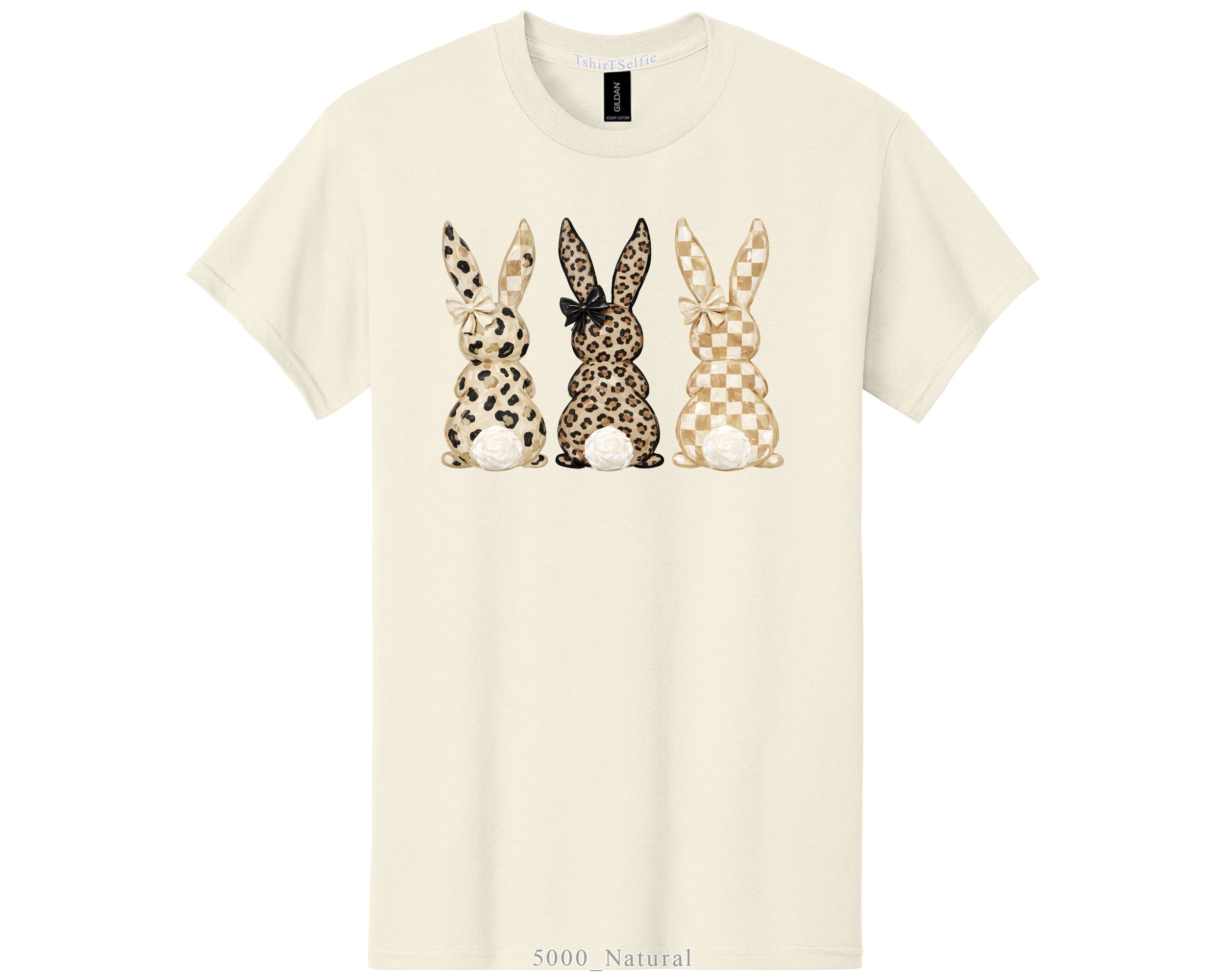 Easter Leopard and Checkerboard Patterned Modern Bunny DTF Printed T-Shirt