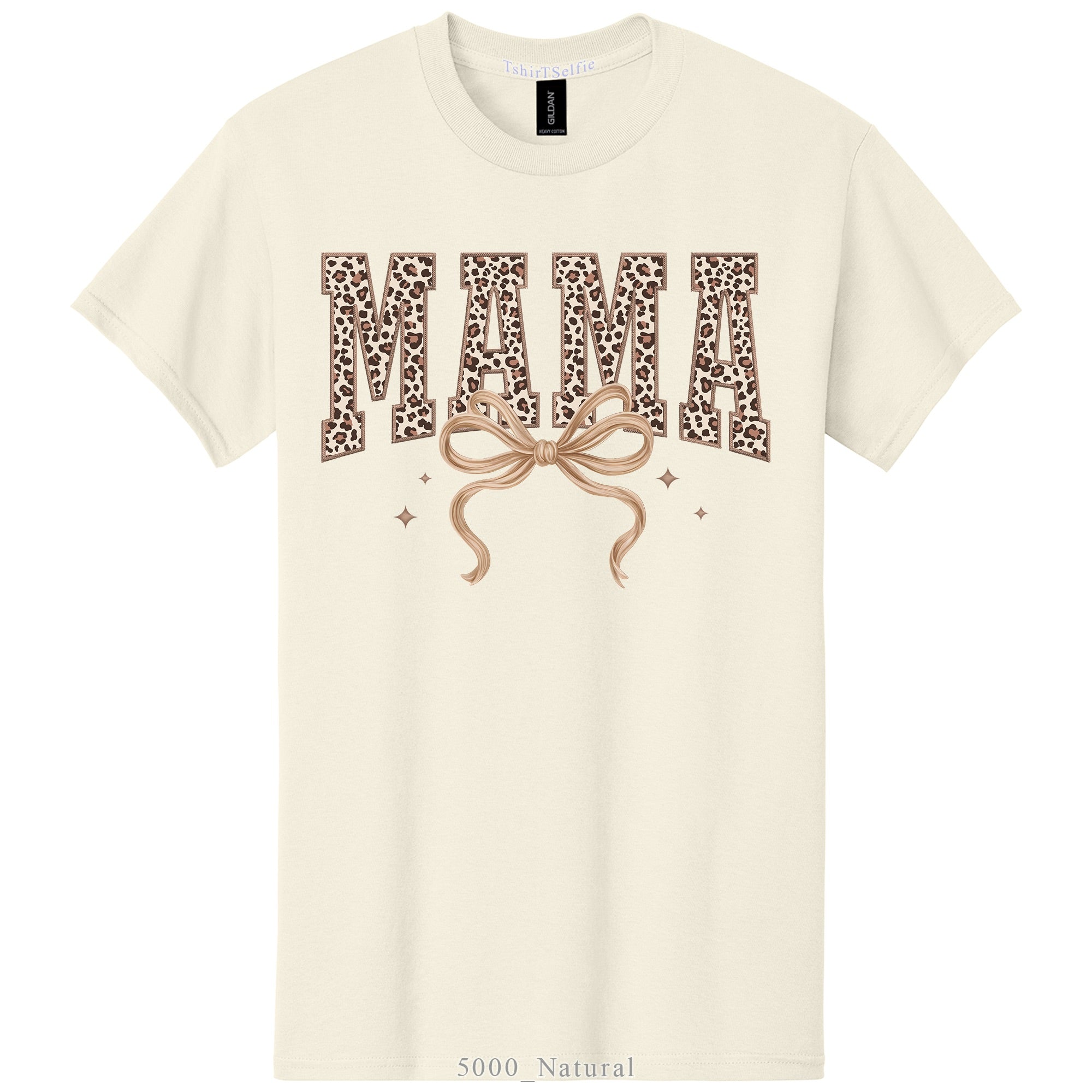 Leopard Print Mama Lettered with Bow Detail DTF Printed T-Shirt