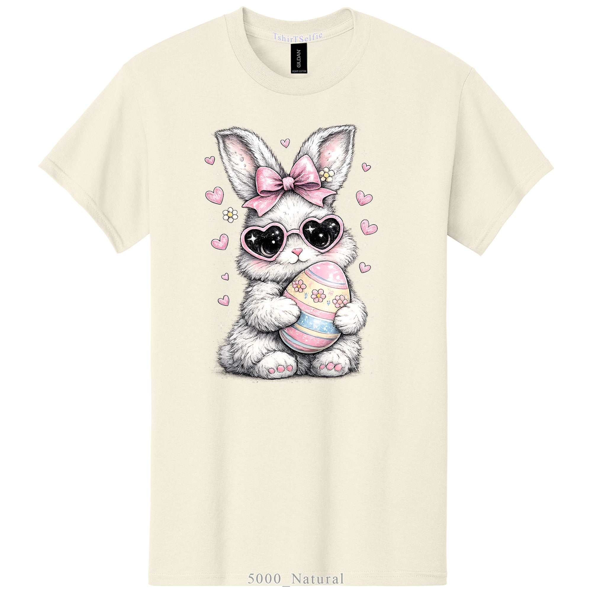 Heart Sunglasses Bunny with Egg Easter DTF Printed T-Shirt