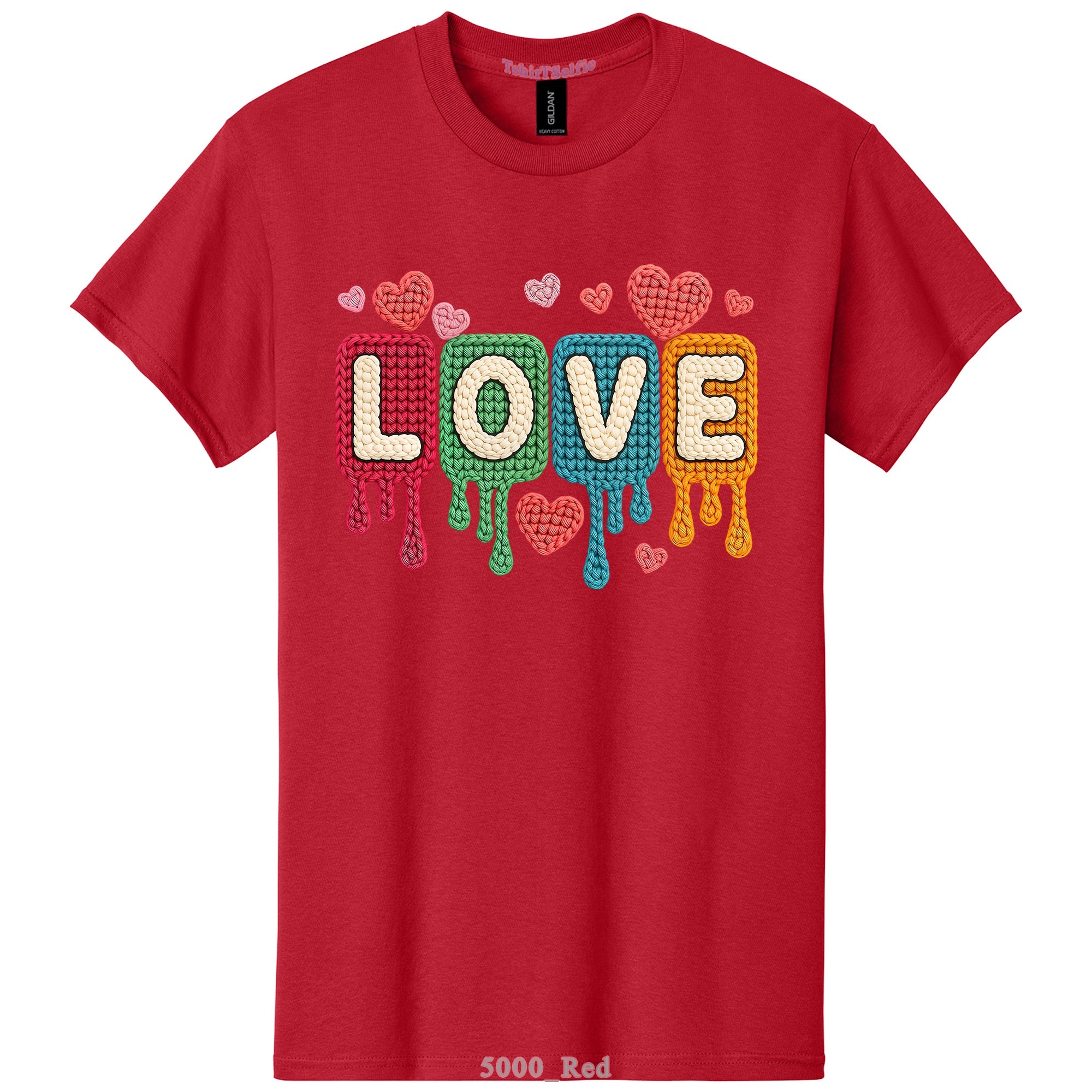 Knitted Texture Colorful Love Lettered Valentines Day DTF Printed T-Shirt
