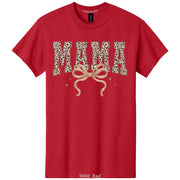 Leopard Print Mama Lettered with Bow Detail DTF Printed T-Shirt