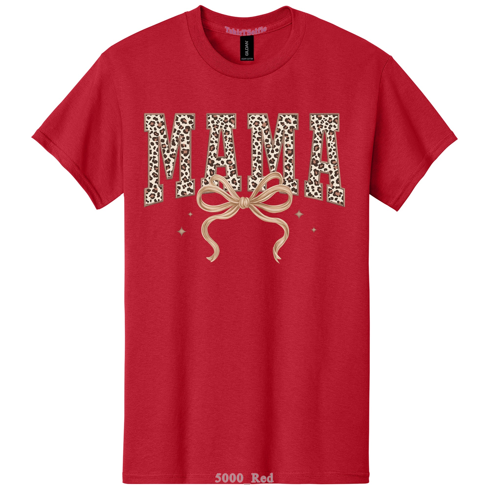 Leopard Print Mama Lettered with Bow Detail DTF Printed T-Shirt