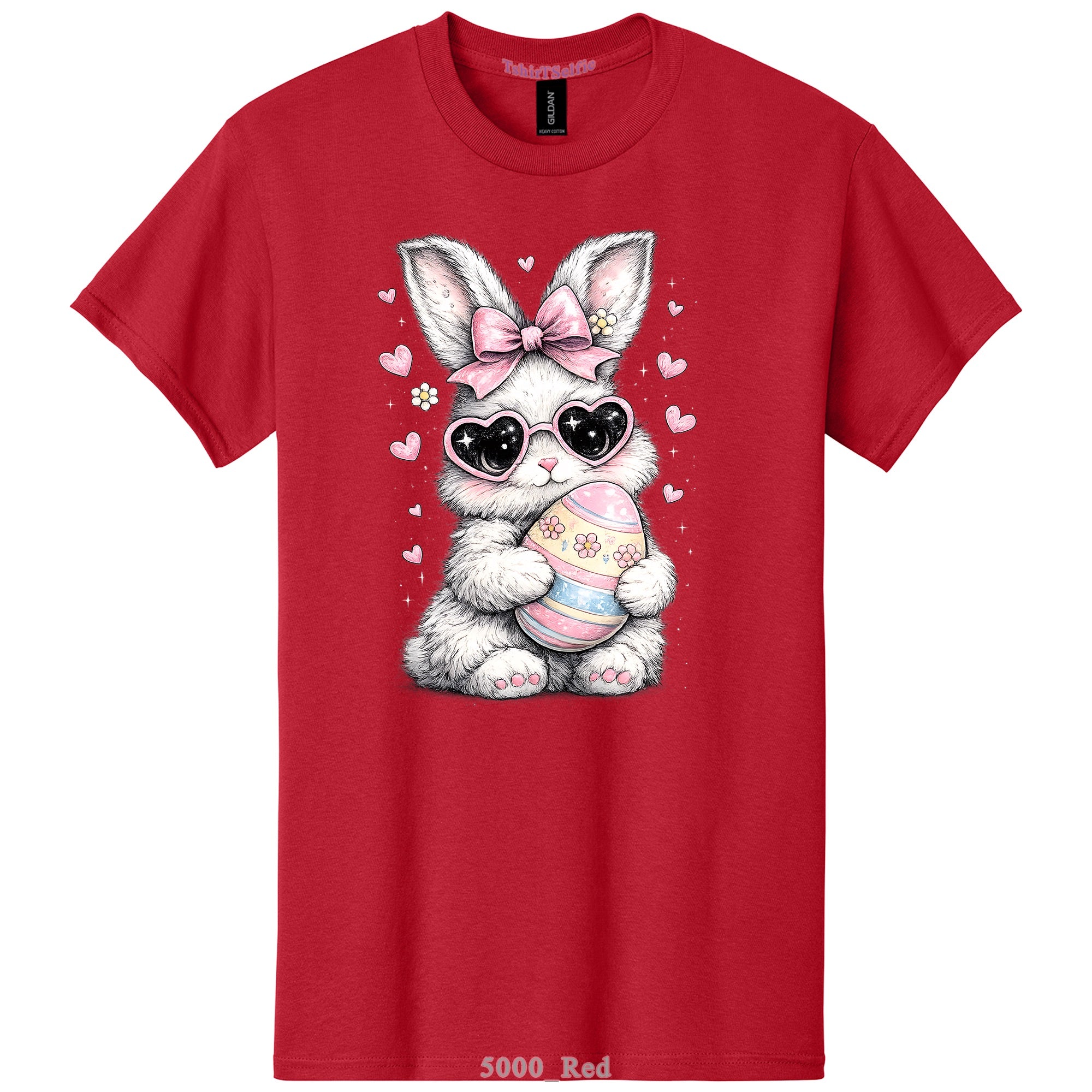 Heart Sunglasses Bunny with Egg Easter DTF Printed T-Shirt