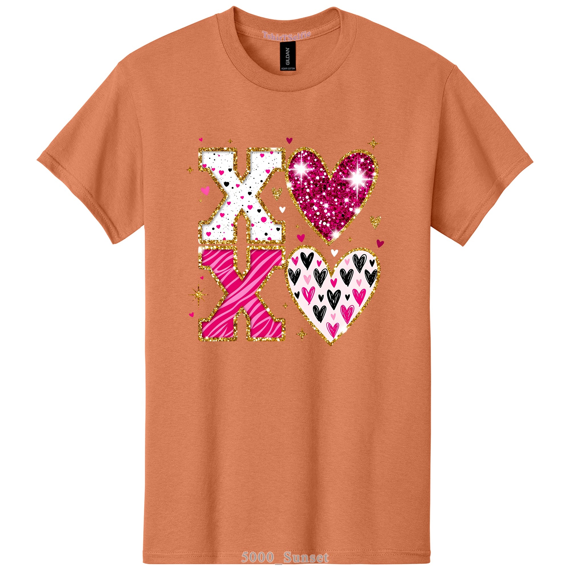 Sparkling XOXO Valentines Day Themed DTF Printed T-Shirt