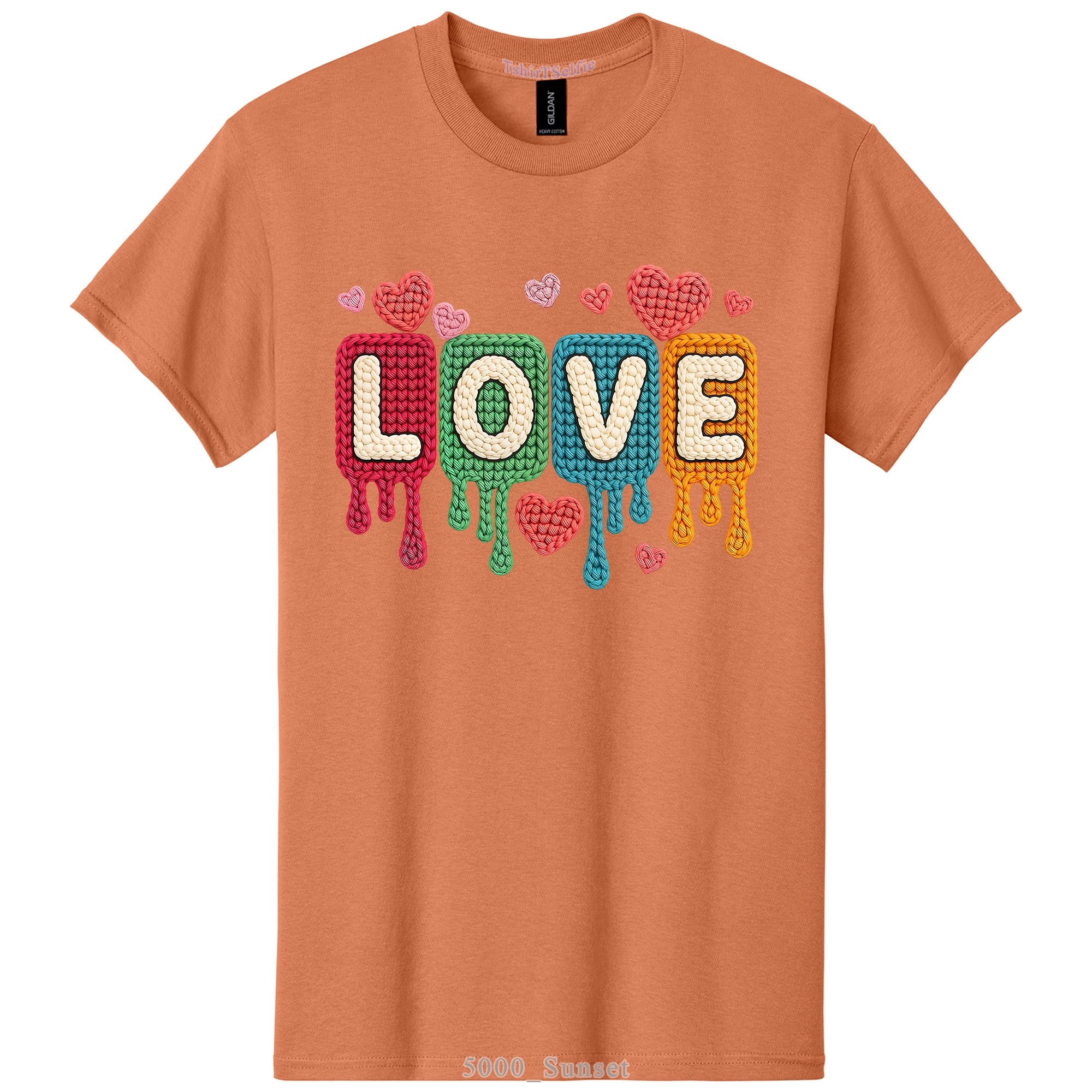 Knitted Texture Colorful Love Lettered Valentines Day DTF Printed T-Shirt
