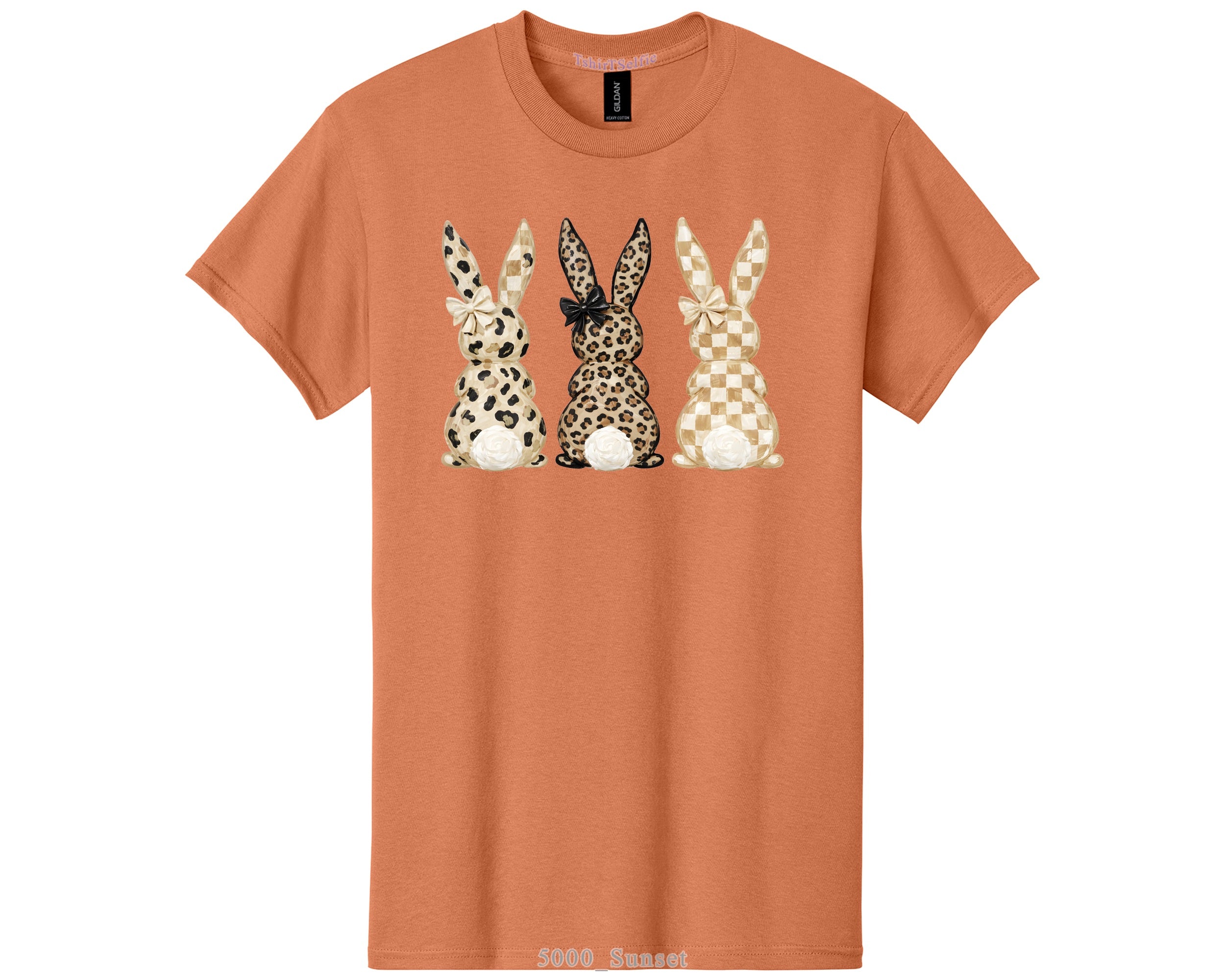 Easter Leopard and Checkerboard Patterned Modern Bunny DTF Printed T-Shirt