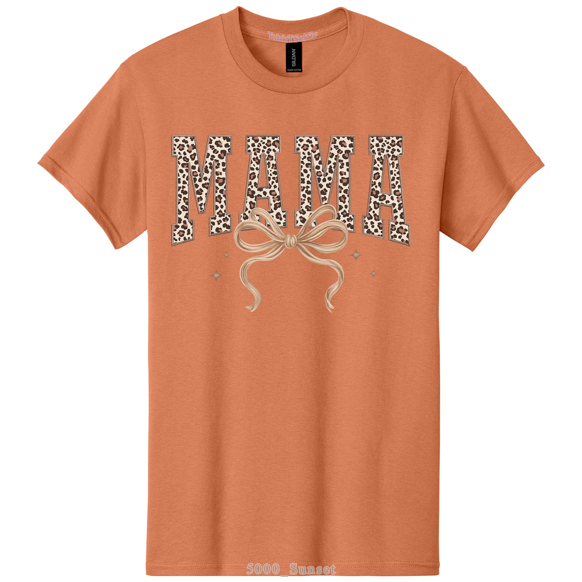 Leopard Print Mama Lettered with Bow Detail DTF Printed T-Shirt