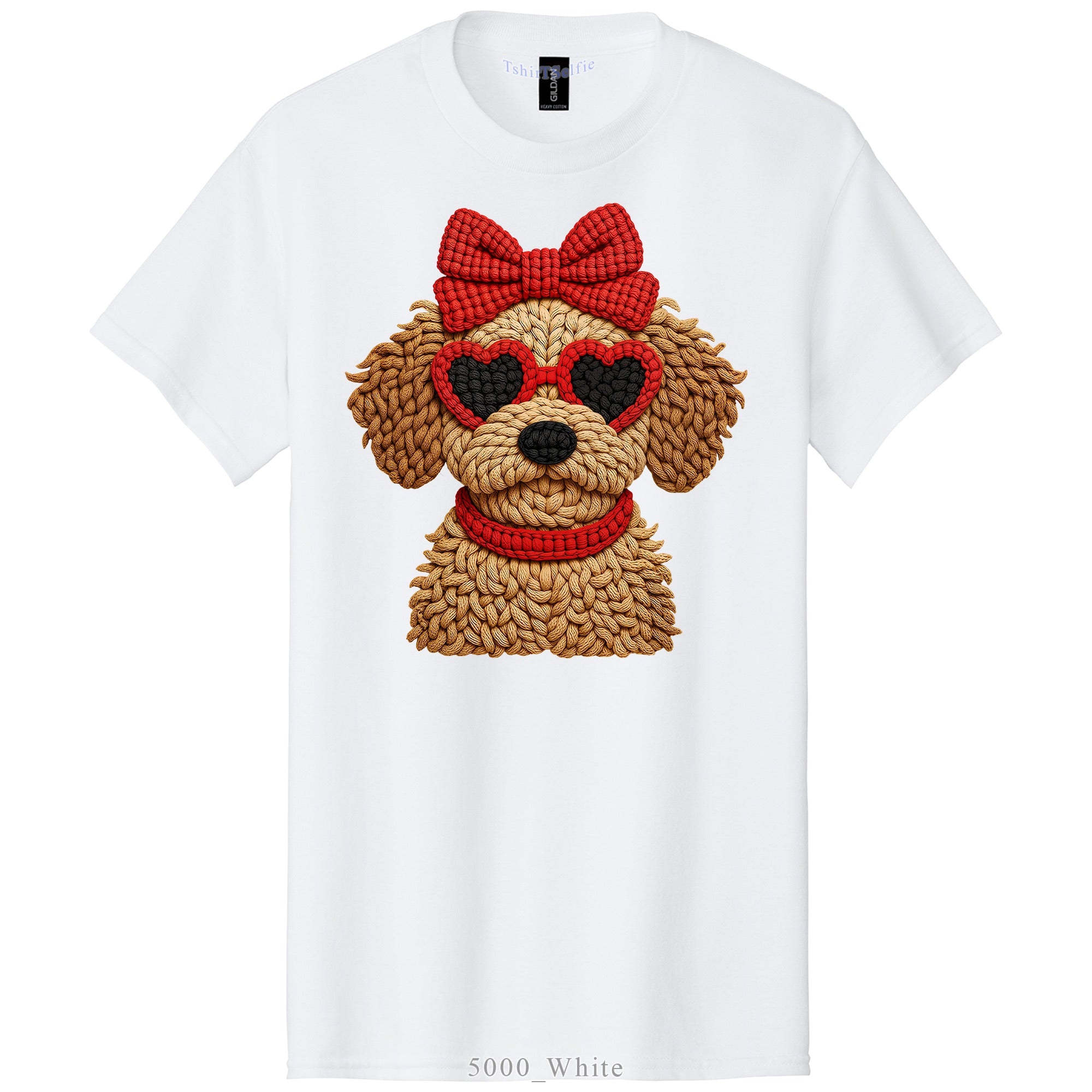 Pepper Gray Heart Sunglasses Goldendoodle Graphic Tee - 3D Knit Effect Digital Print