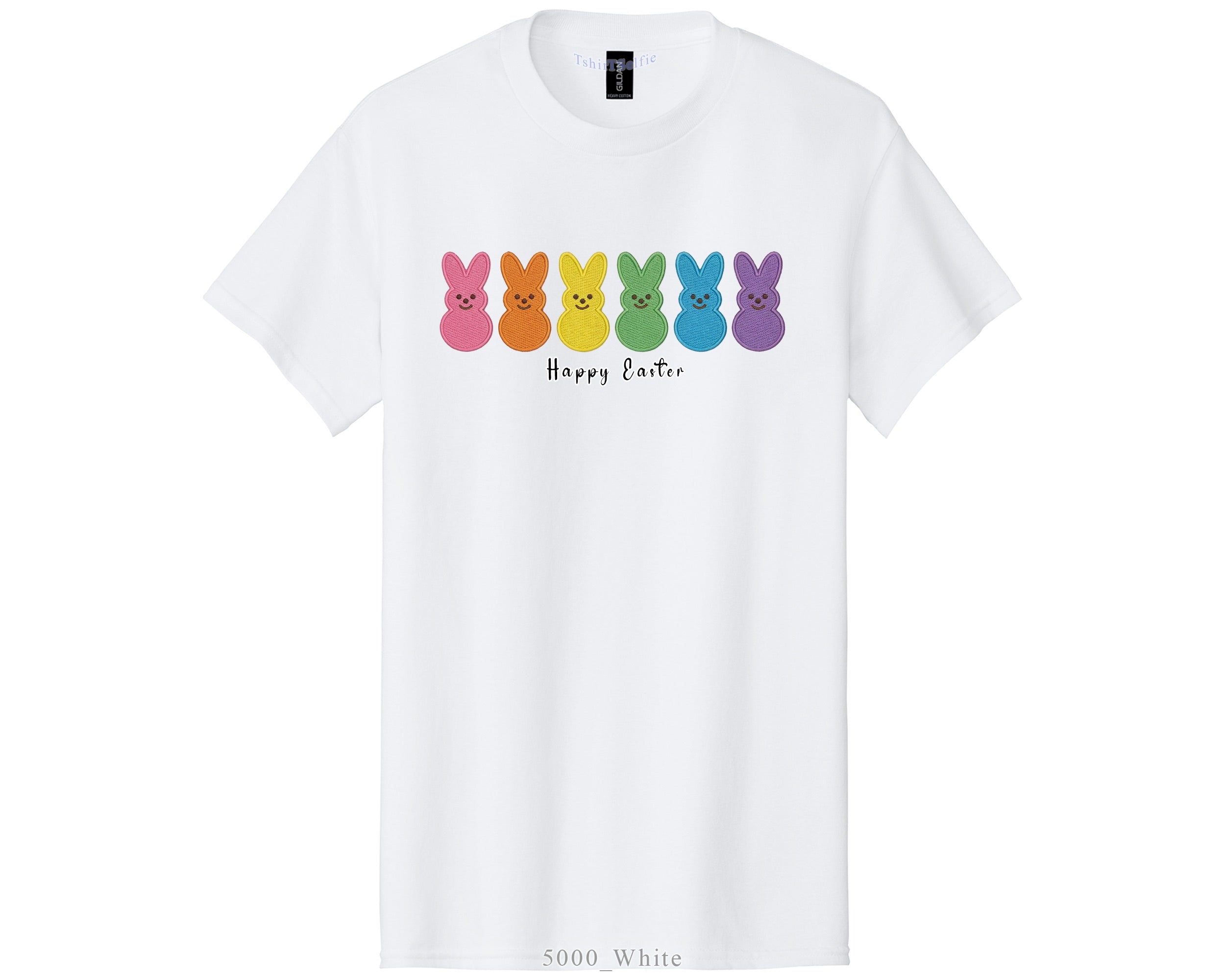 Rainbow Peeps Bunny Happy Easter Shirt - Festive Spring Holiday Graphic Tee