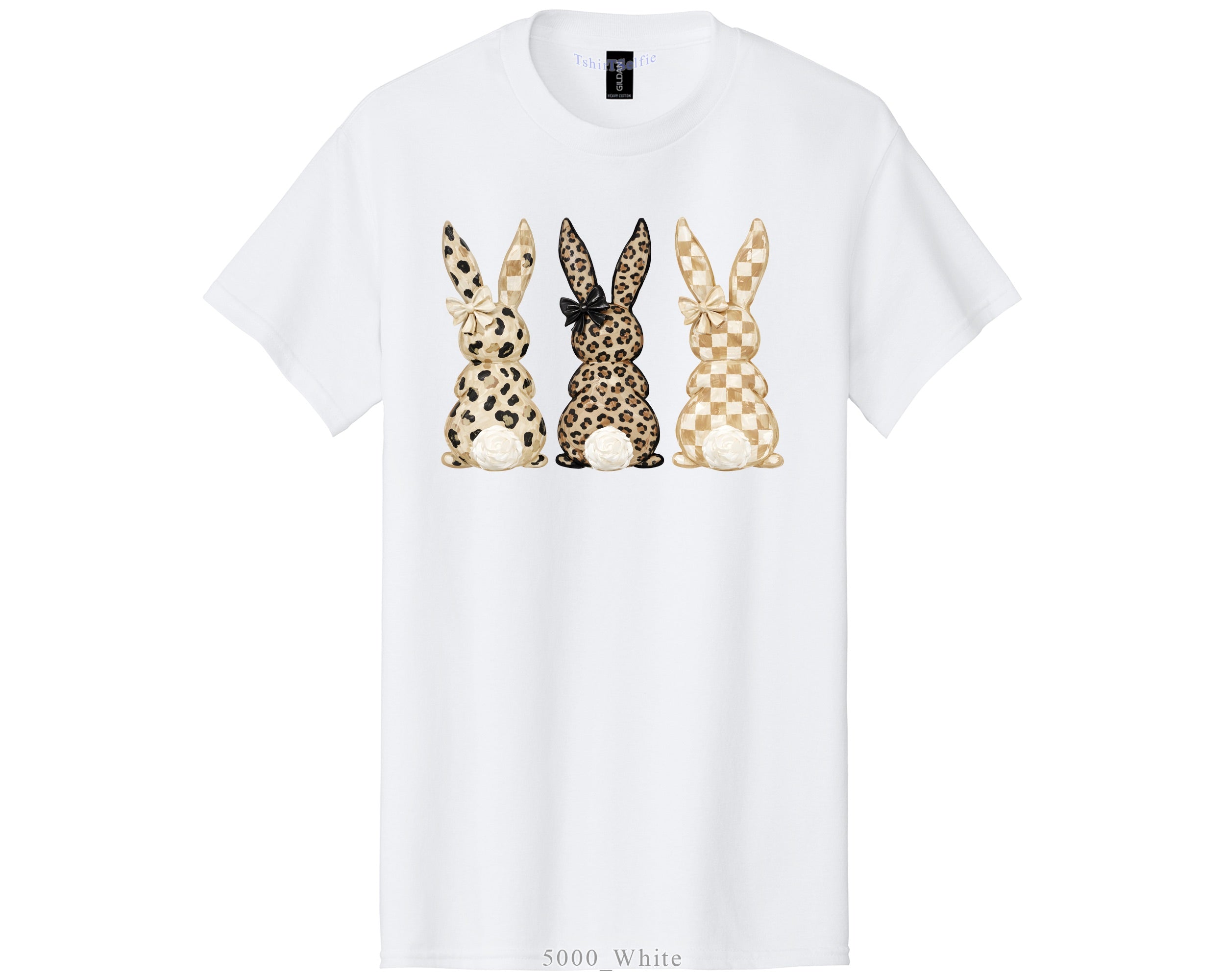 Easter Leopard and Checkerboard Patterned Modern Bunny DTF Printed T-Shirt