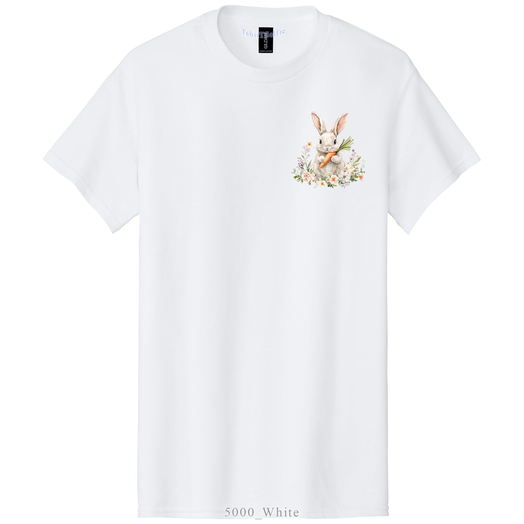 Patchwork Pattern Bunny with Heart Glasses Easter DTF Printed T-Shirt