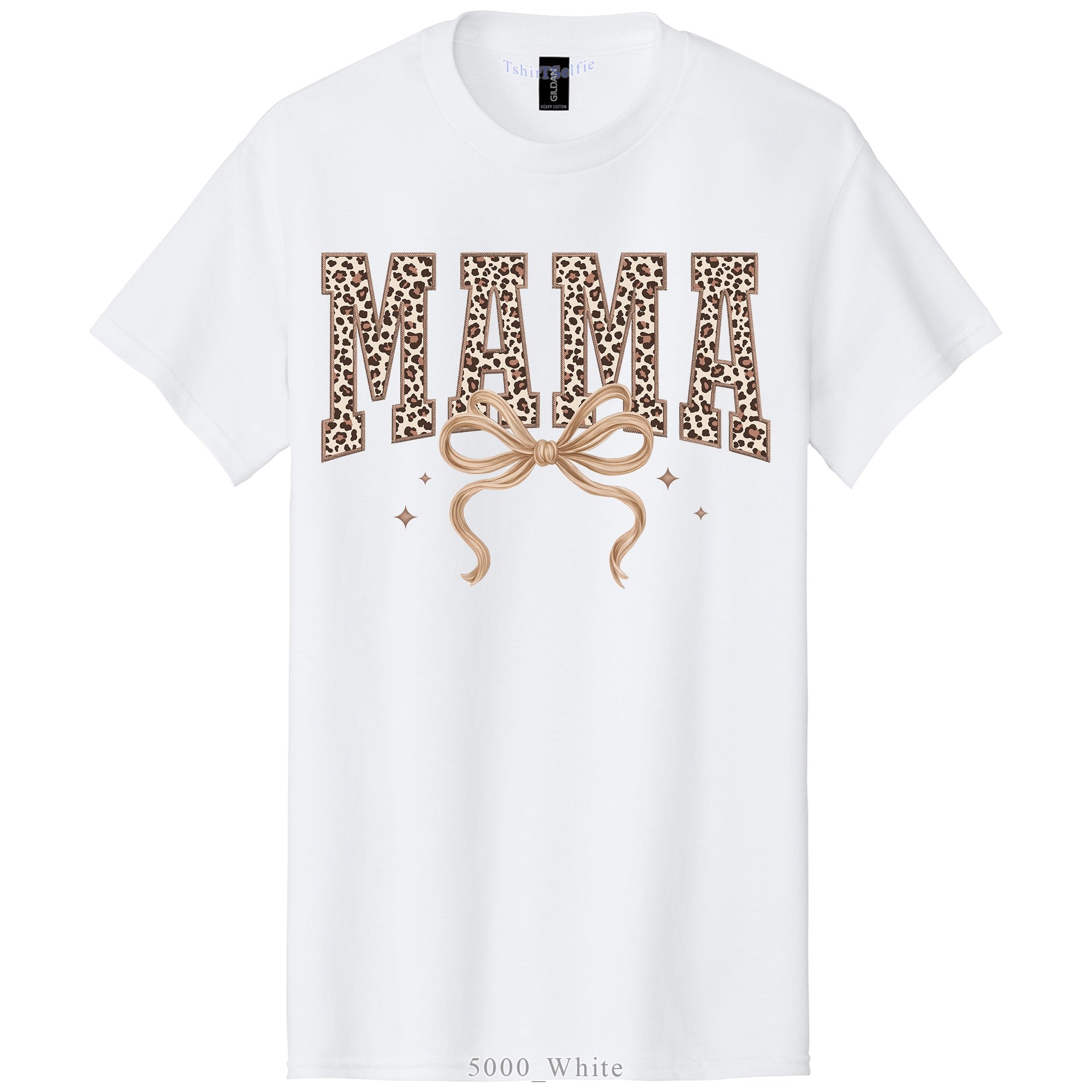 Leopard Print Mama Lettered with Bow Detail DTF Printed T-Shirt