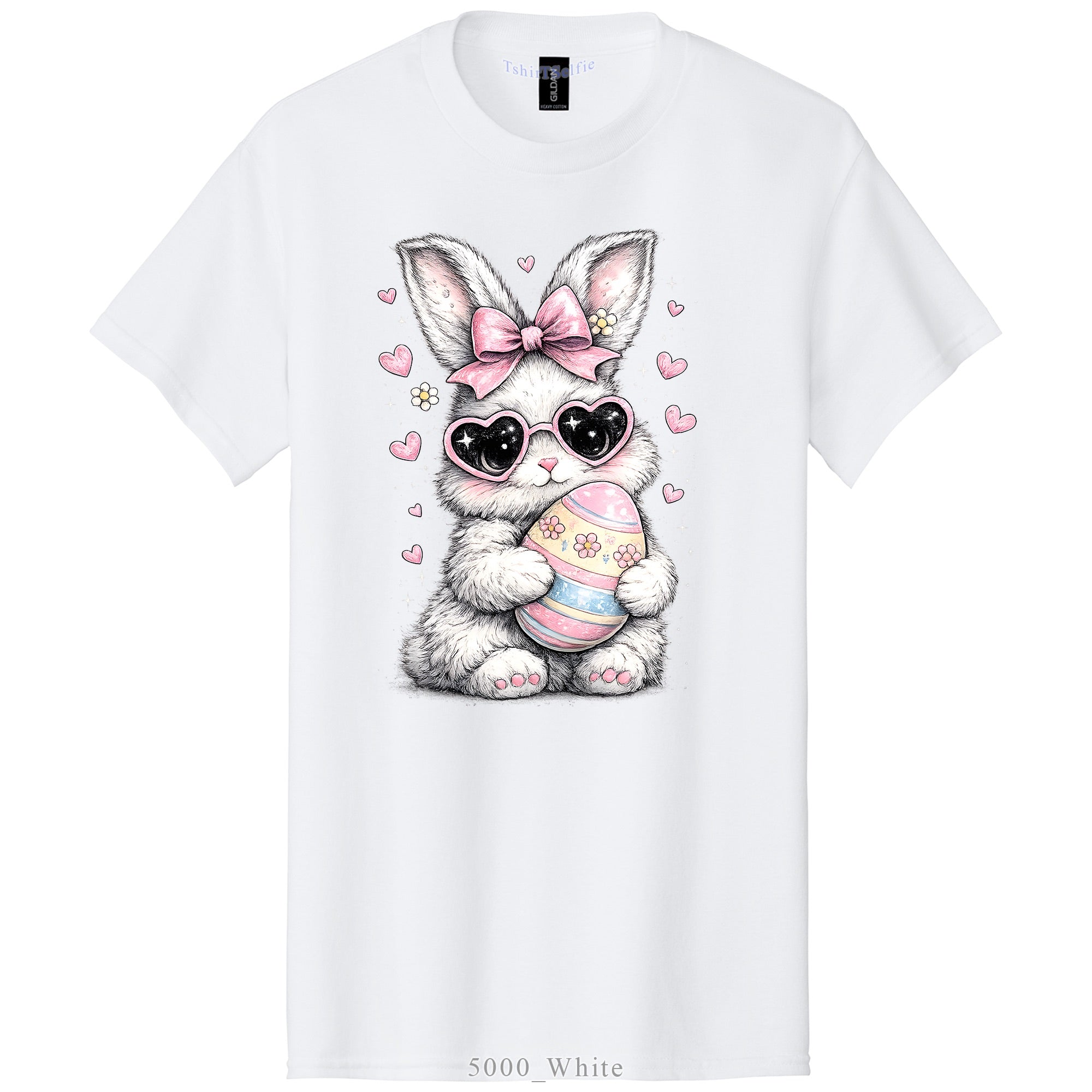 Heart Sunglasses Bunny with Egg Easter DTF Printed T-Shirt