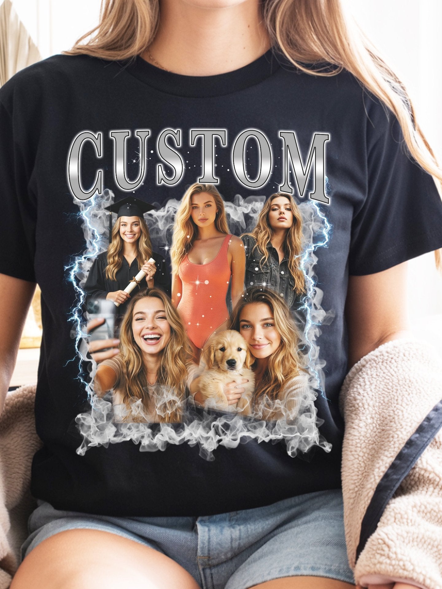 Custom Photo Collage T-Shirt, Vintage 90s Bootleg Style Graphic Tee, Personalized Cotton Shirt