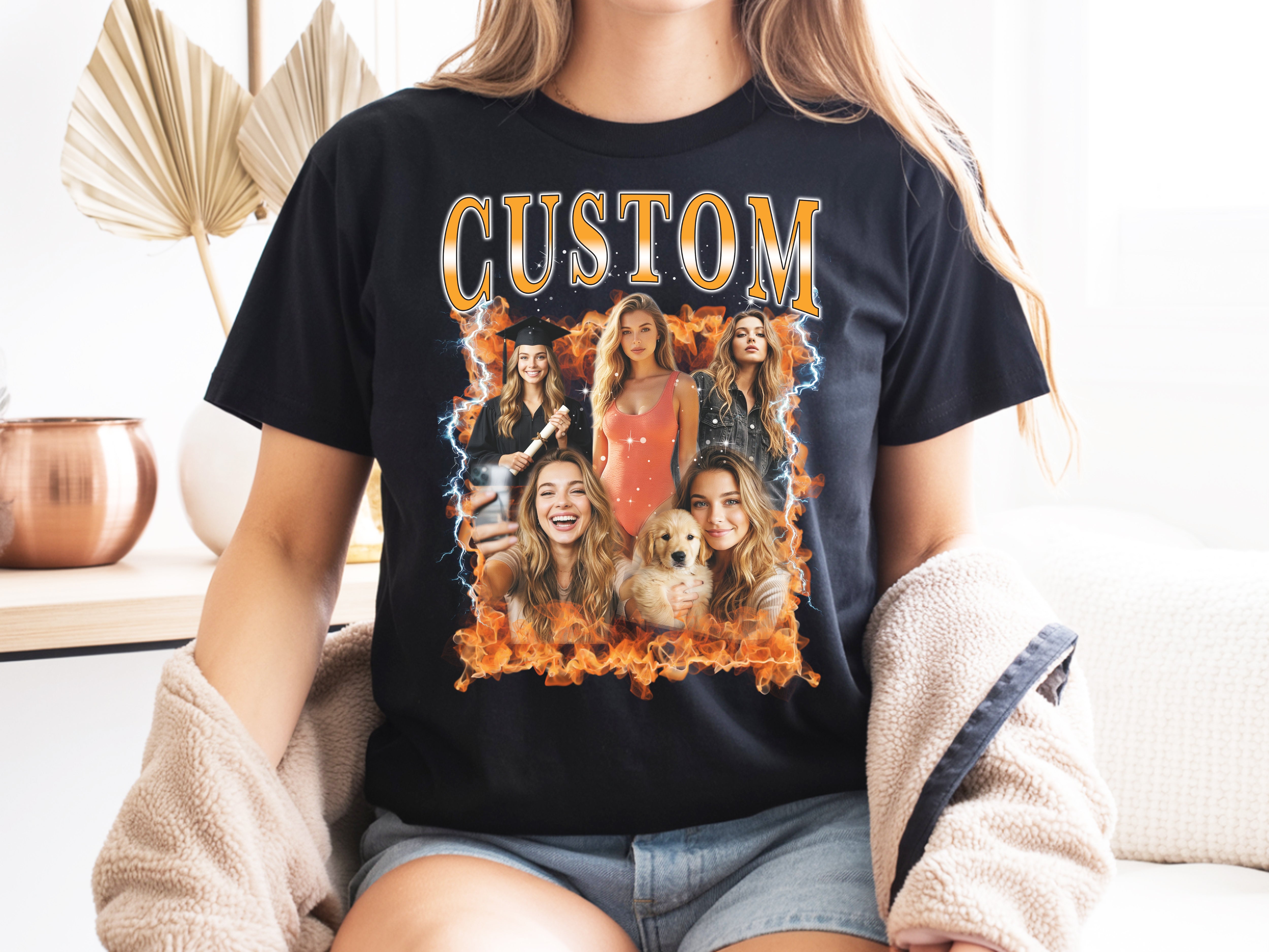 Custom Photo Collage T-Shirt, Vintage 90s Bootleg Style Graphic Tee, Personalized Cotton Shirt