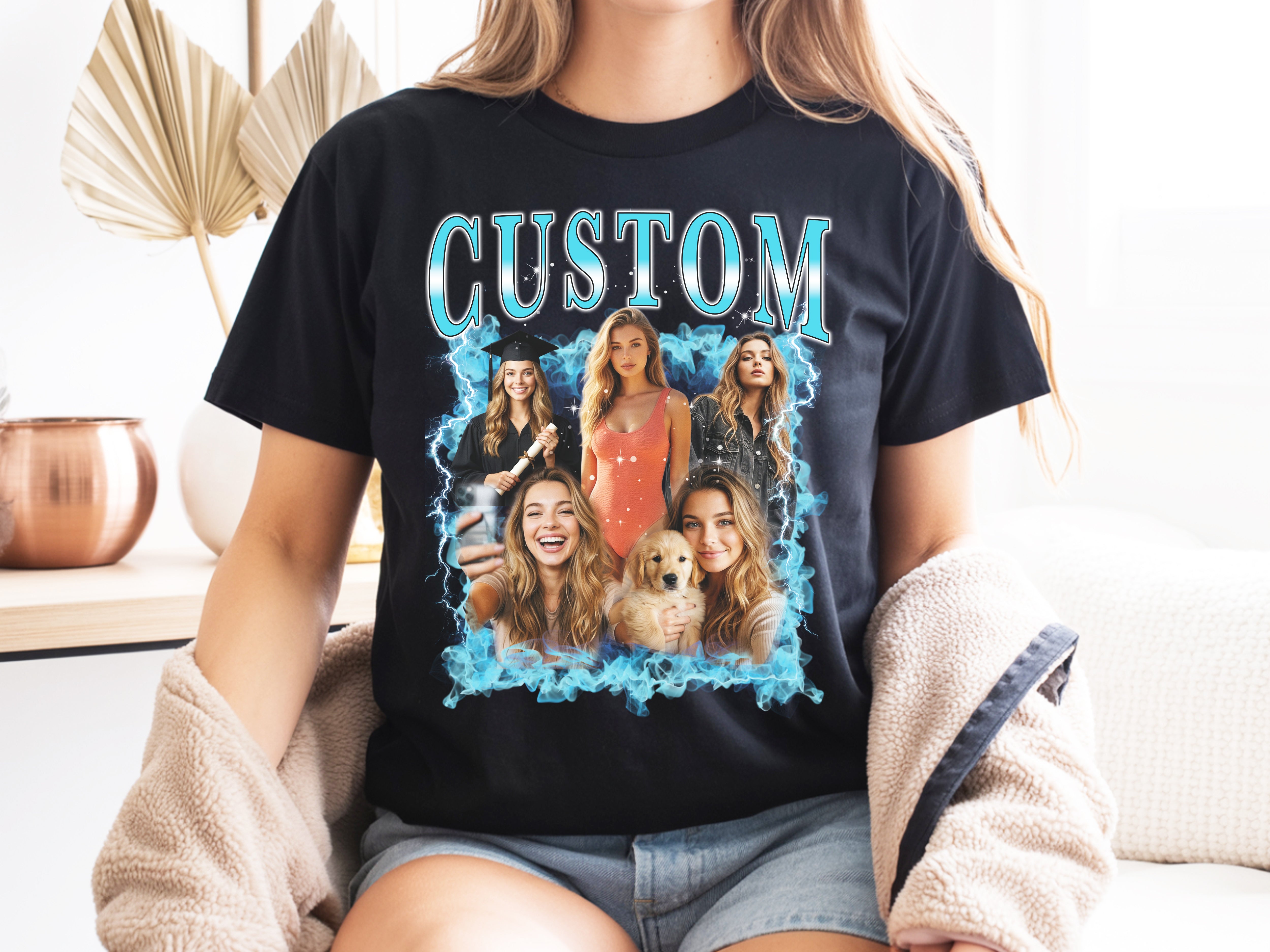 Custom Photo Collage T-Shirt, Vintage 90s Bootleg Style Graphic Tee, Personalized Cotton Shirt