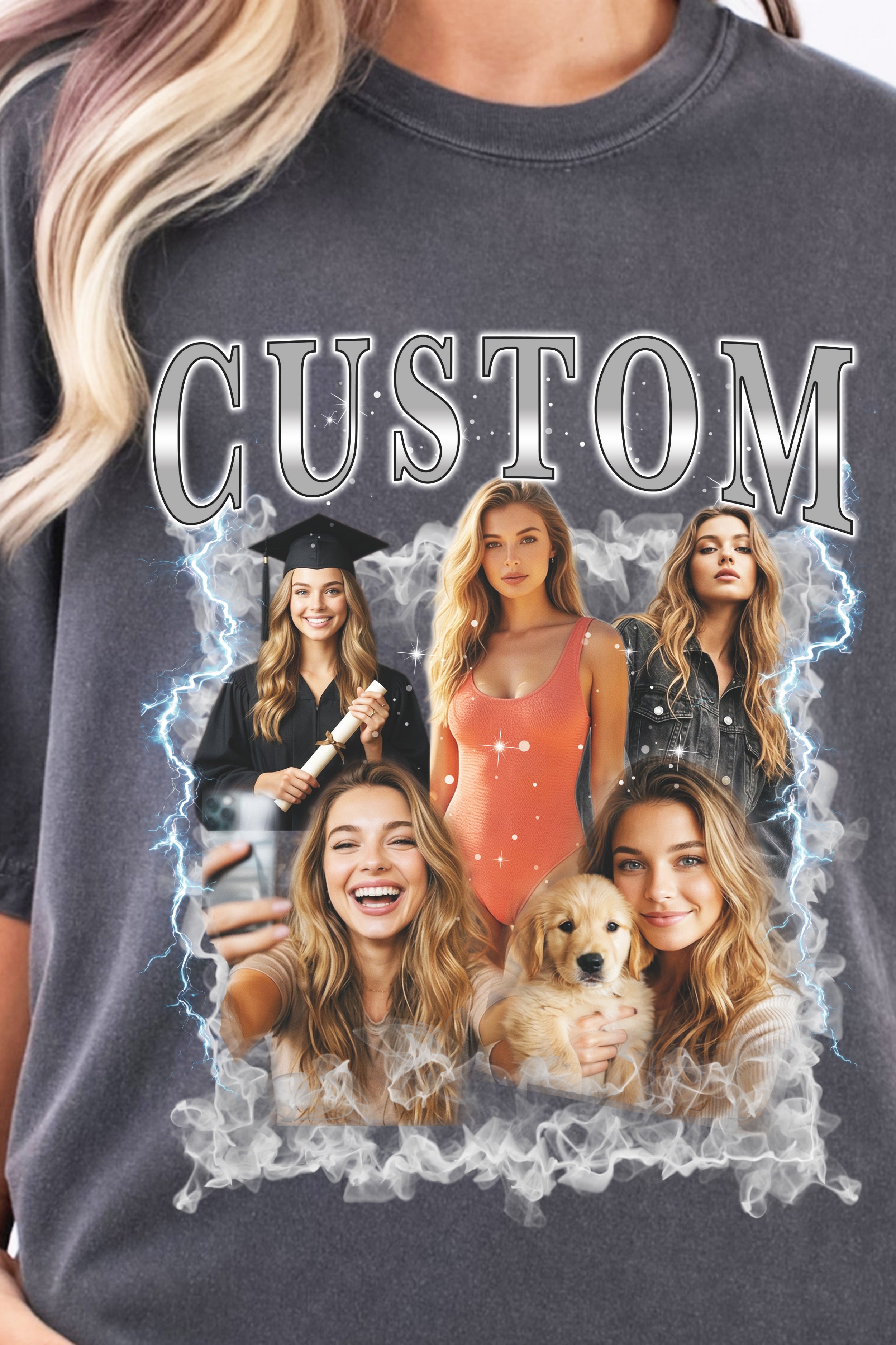 Custom Photo Collage T-Shirt, Vintage 90s Bootleg Style Graphic Tee, Personalized Cotton Shirt