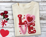 Love Heart Chenille Patch Effect Ivory Graphic Tee - Comfort Colors 1717 Valentine’s Day Shirt