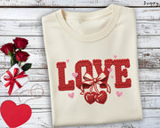 Love Knit Texture Ivory Graphic Tee - Comfort Colors 1717 Valentine's Faux Embroidery Shirt