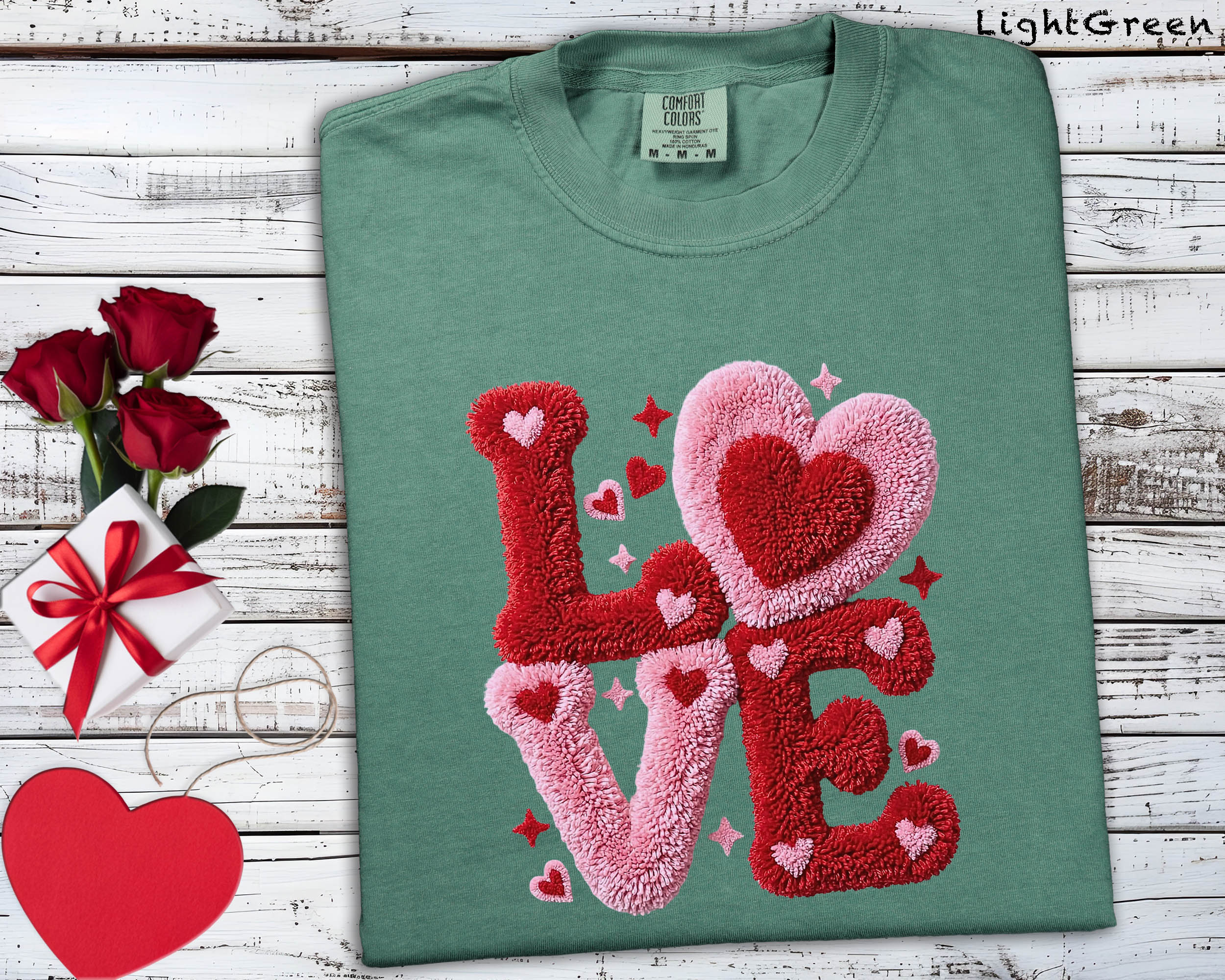 Love Heart Chenille Patch Effect Ivory Graphic Tee - Comfort Colors 1717 Valentine’s Day Shirt