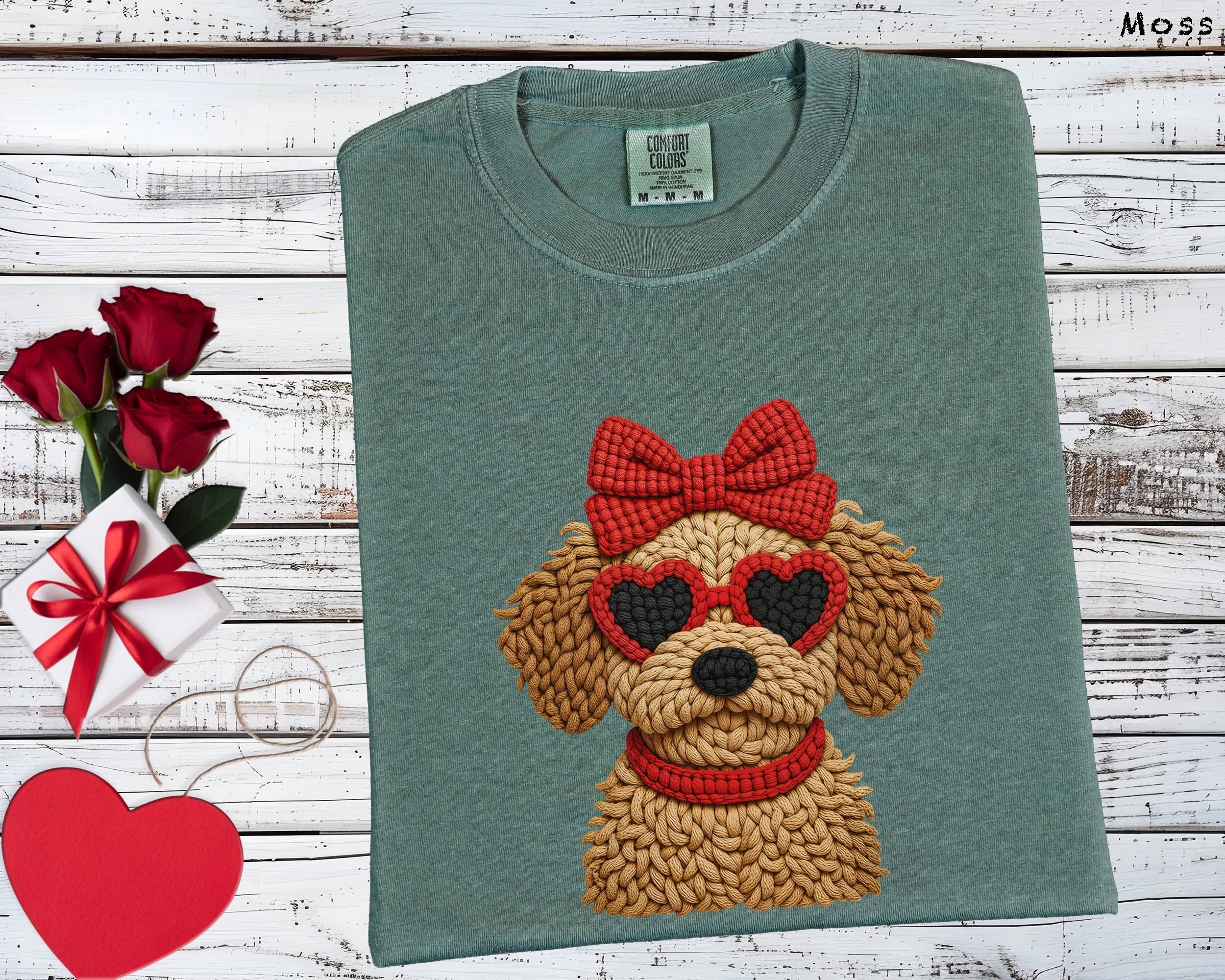 Comfort Colors Pepper Gray Heart Sunglasses Goldendoodle Graphic Tee - 3D Knit Effect Digital Print