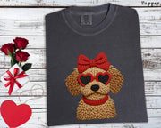 Comfort Colors Pepper Gray Heart Sunglasses Goldendoodle Graphic Tee - 3D Knit Effect Digital Print