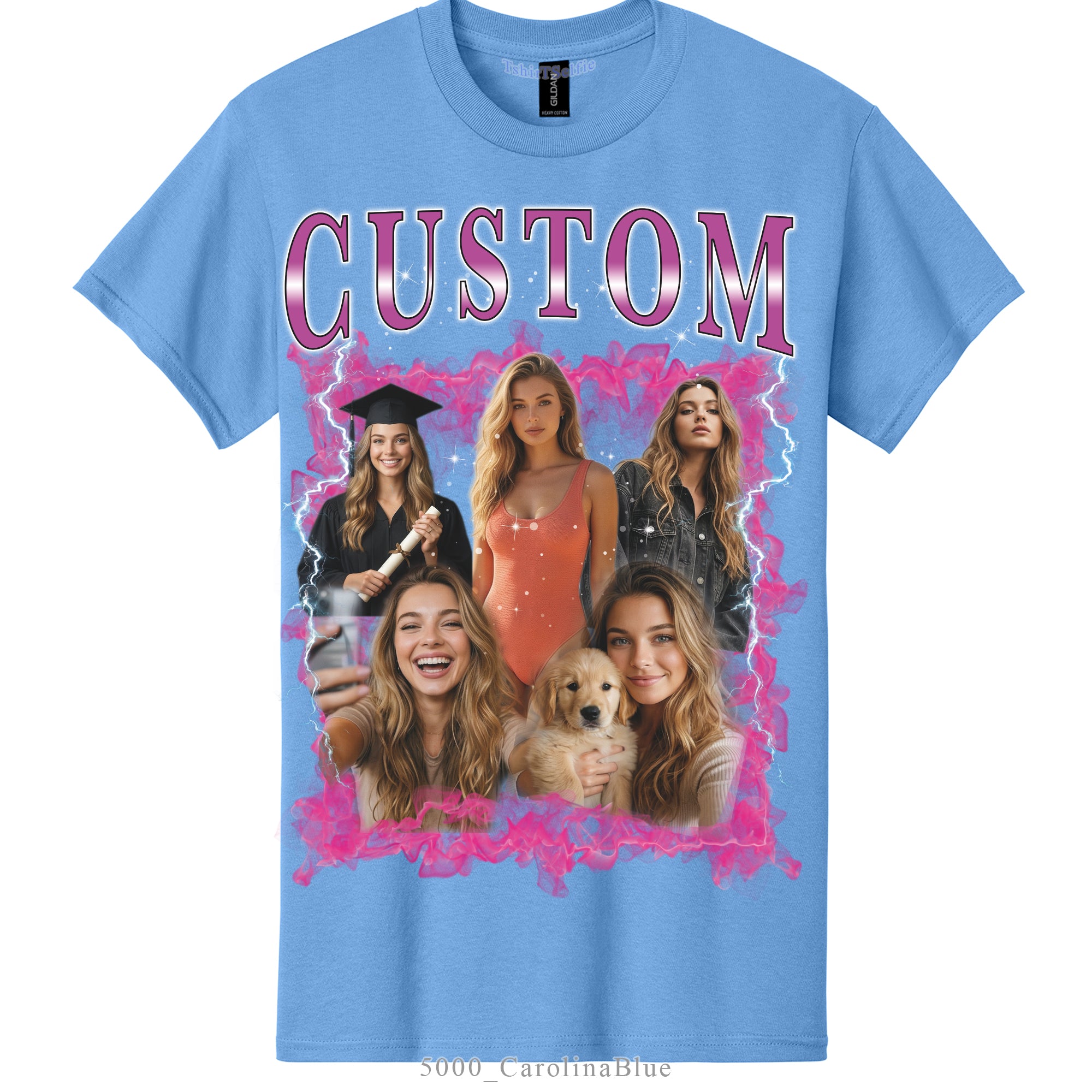 Custom Photo Collage T-Shirt, Vintage 90s Bootleg Style Graphic Tee, Personalized Cotton Shirt
