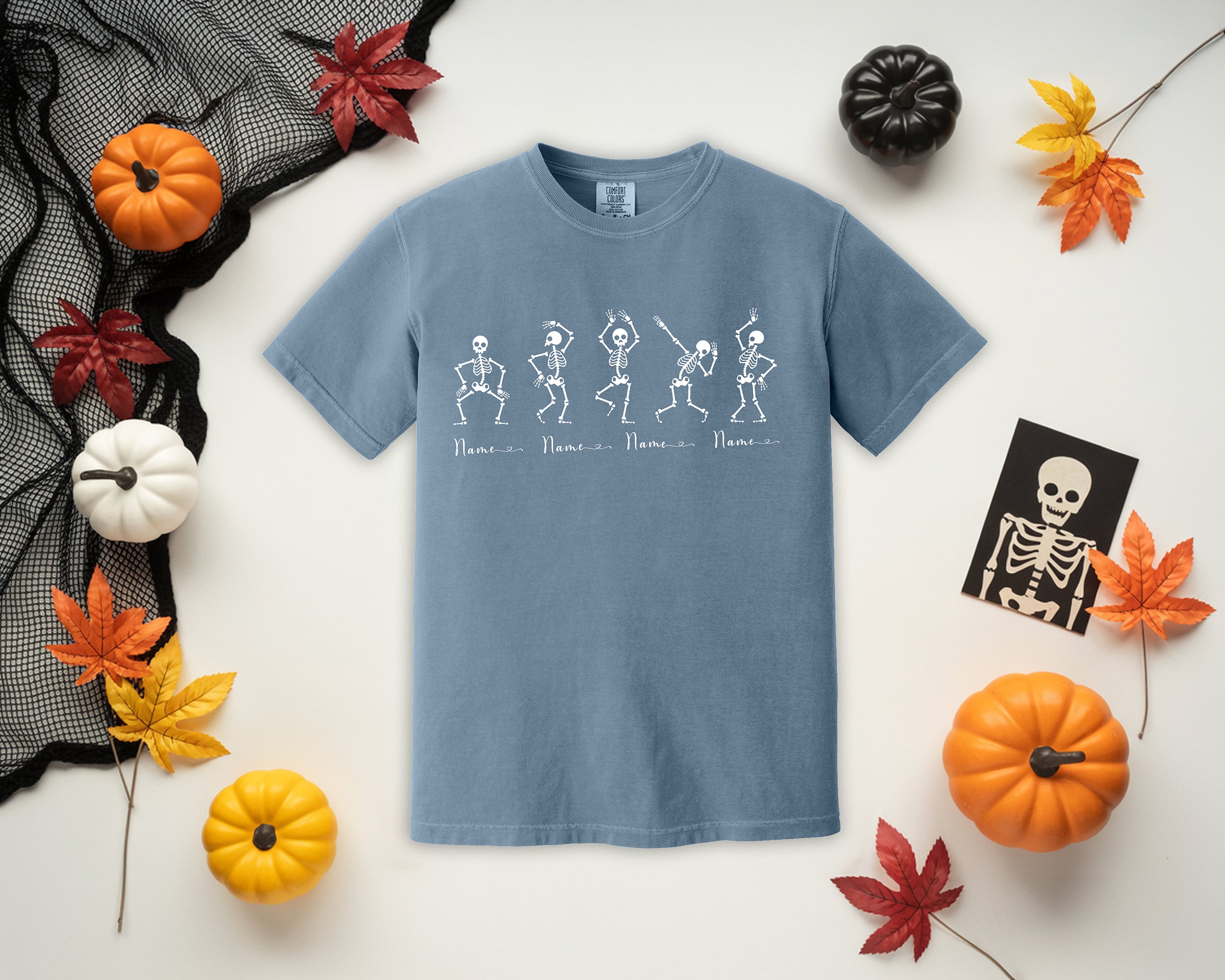 Personalized Comfort Colors Skeleton Dance T-Shirt | Custom Name Halloween Crewneck