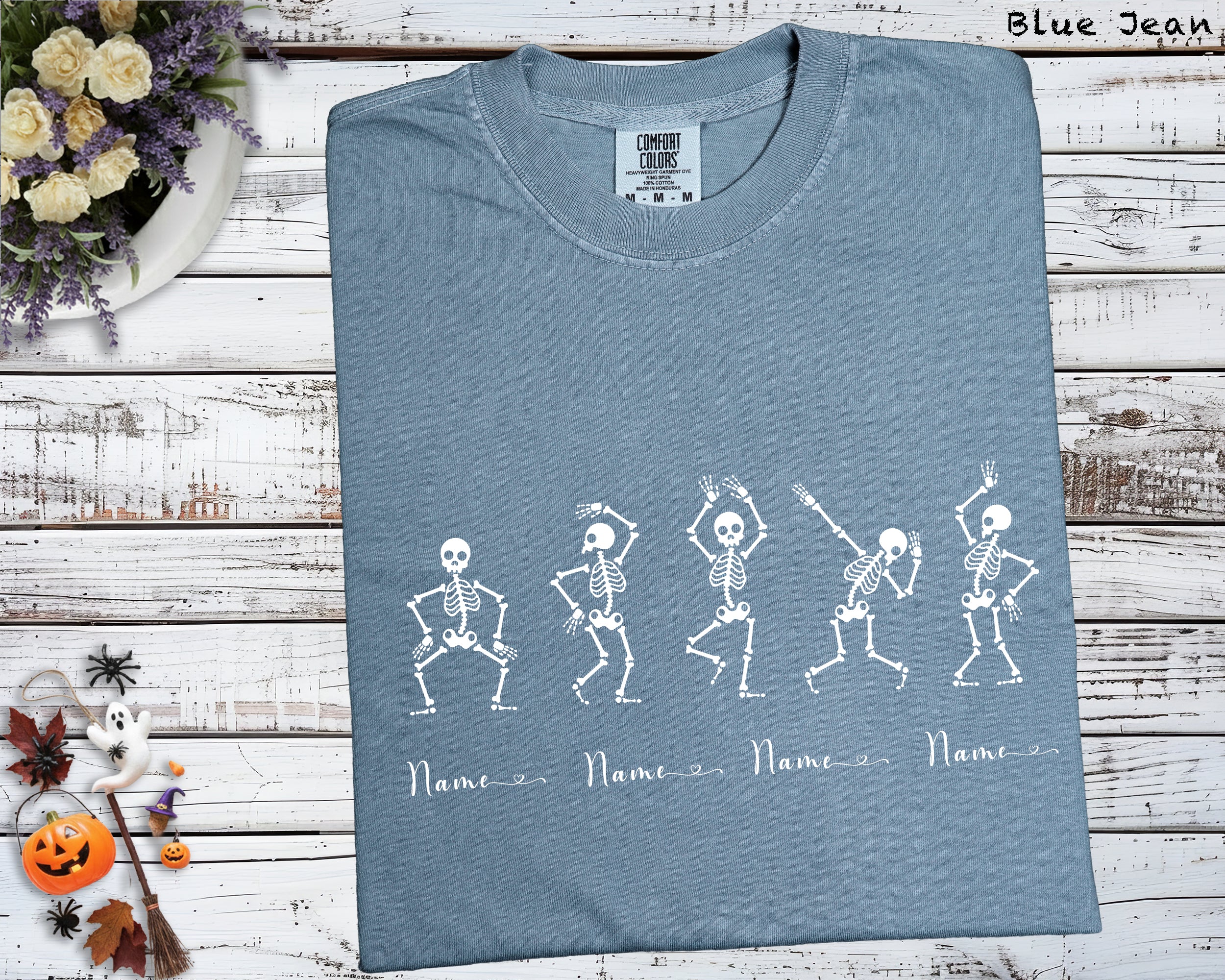 Personalized Comfort Colors Skeleton Dance T-Shirt | Custom Name Halloween Crewneck