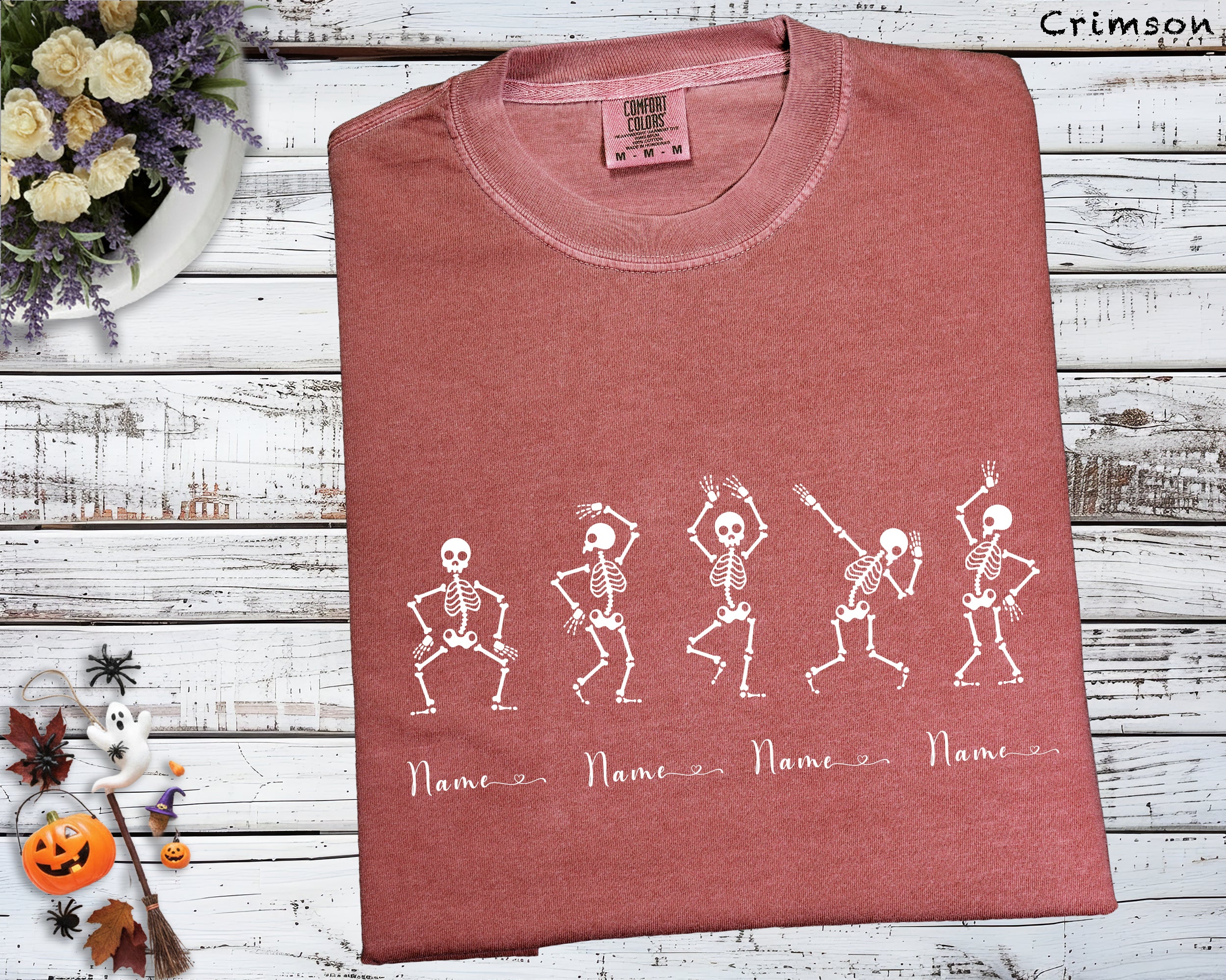 Personalized Comfort Colors Skeleton Dance T-Shirt | Custom Name Halloween Crewneck