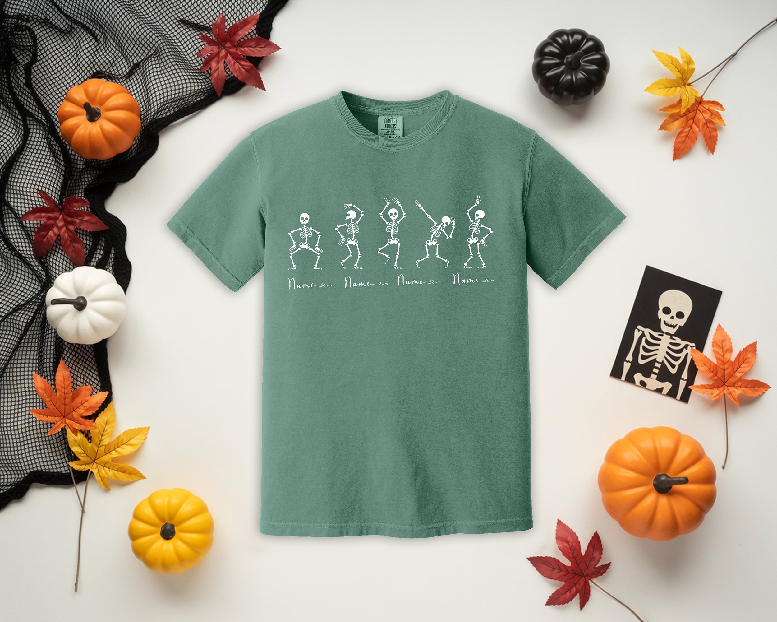 Personalized Comfort Colors Skeleton Dance T-Shirt | Custom Name Halloween Crewneck