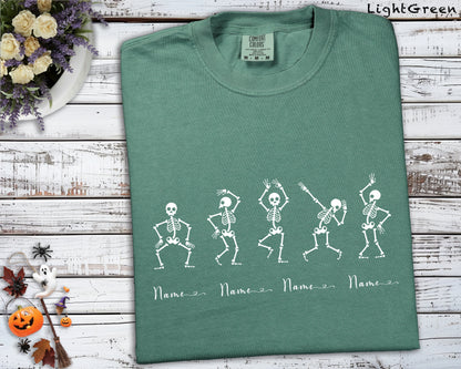 Personalized Comfort Colors Skeleton Dance T-Shirt | Custom Name Halloween Crewneck
