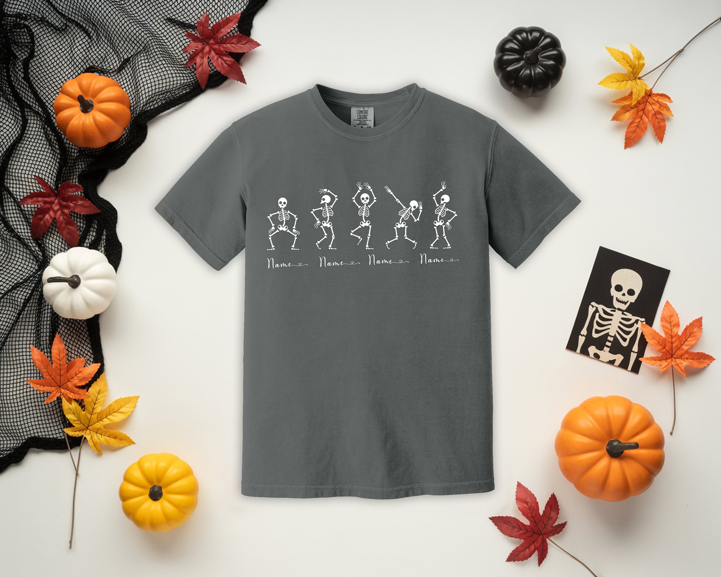 Personalized Comfort Colors Skeleton Dance T-Shirt | Custom Name Halloween Crewneck
