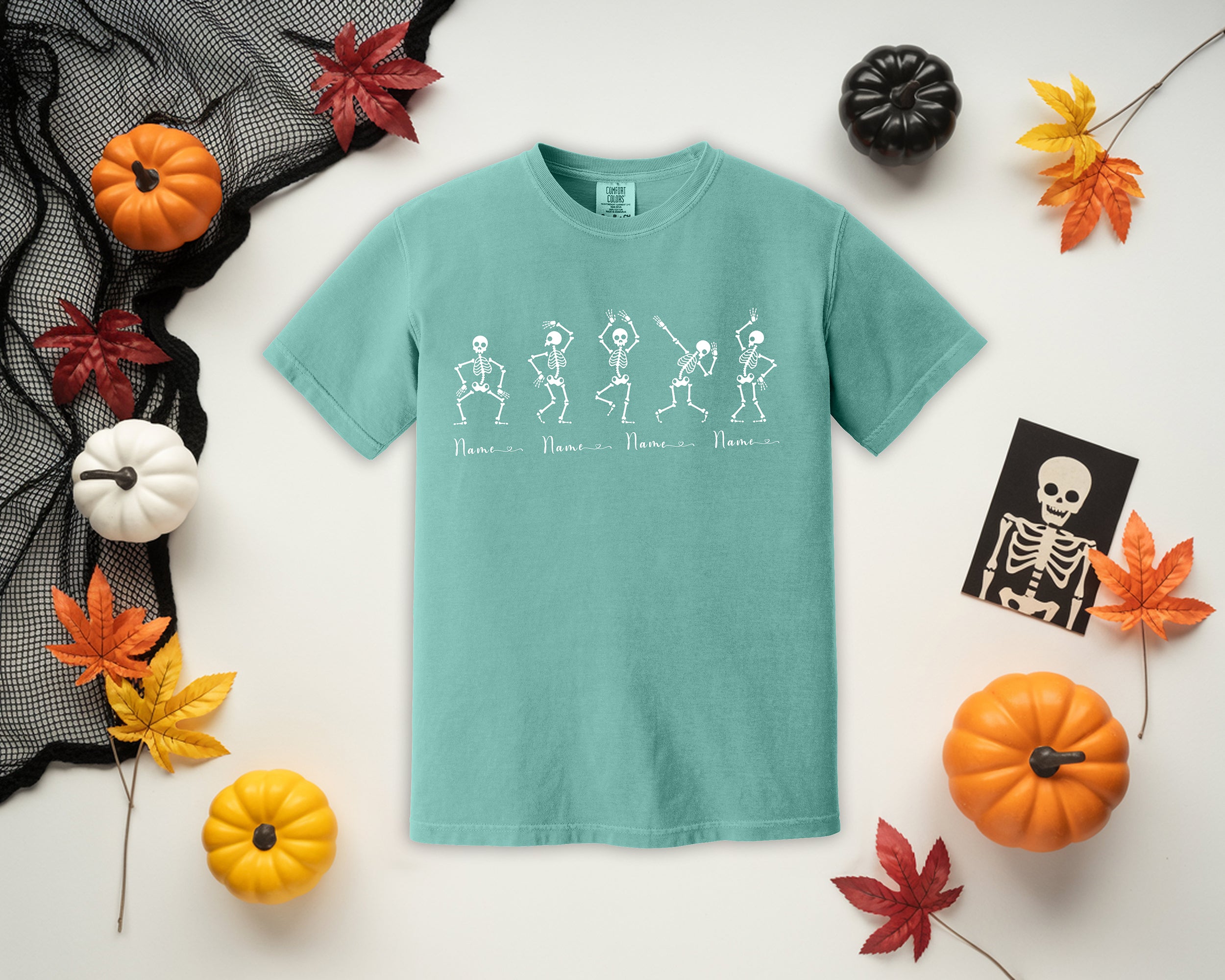 Personalized Comfort Colors Skeleton Dance T-Shirt | Custom Name Halloween Crewneck