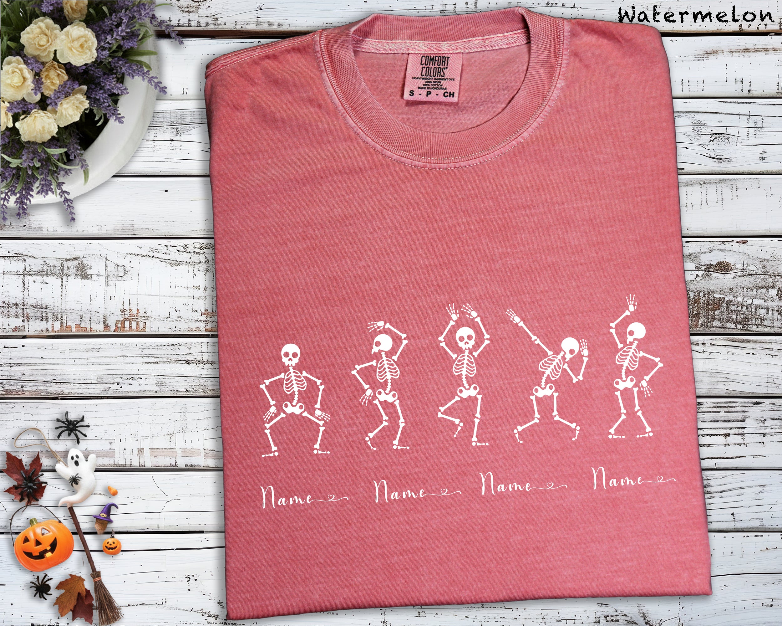 Personalized Comfort Colors Skeleton Dance T-Shirt | Custom Name Halloween Crewneck