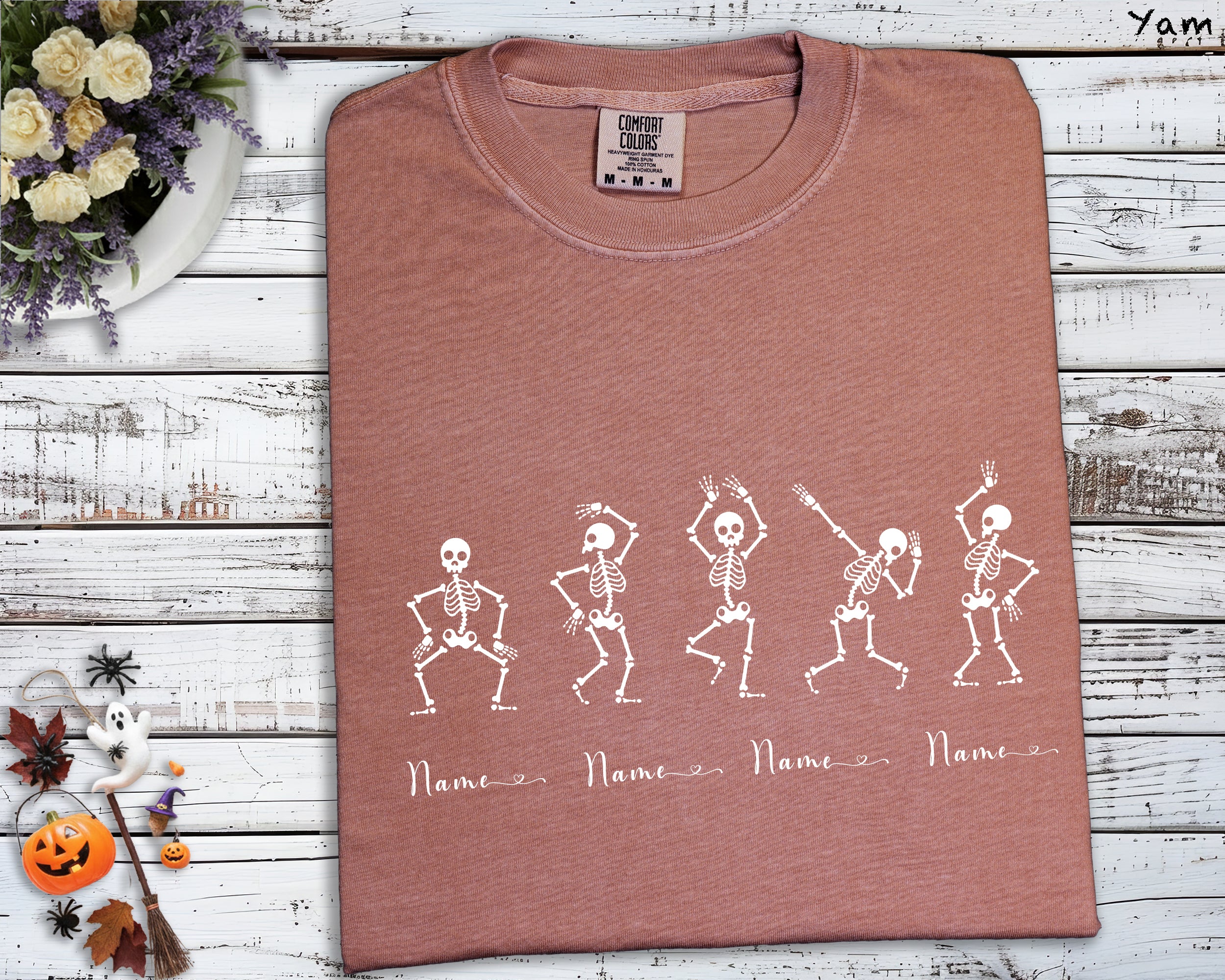 Personalized Comfort Colors Skeleton Dance T-Shirt | Custom Name Halloween Crewneck