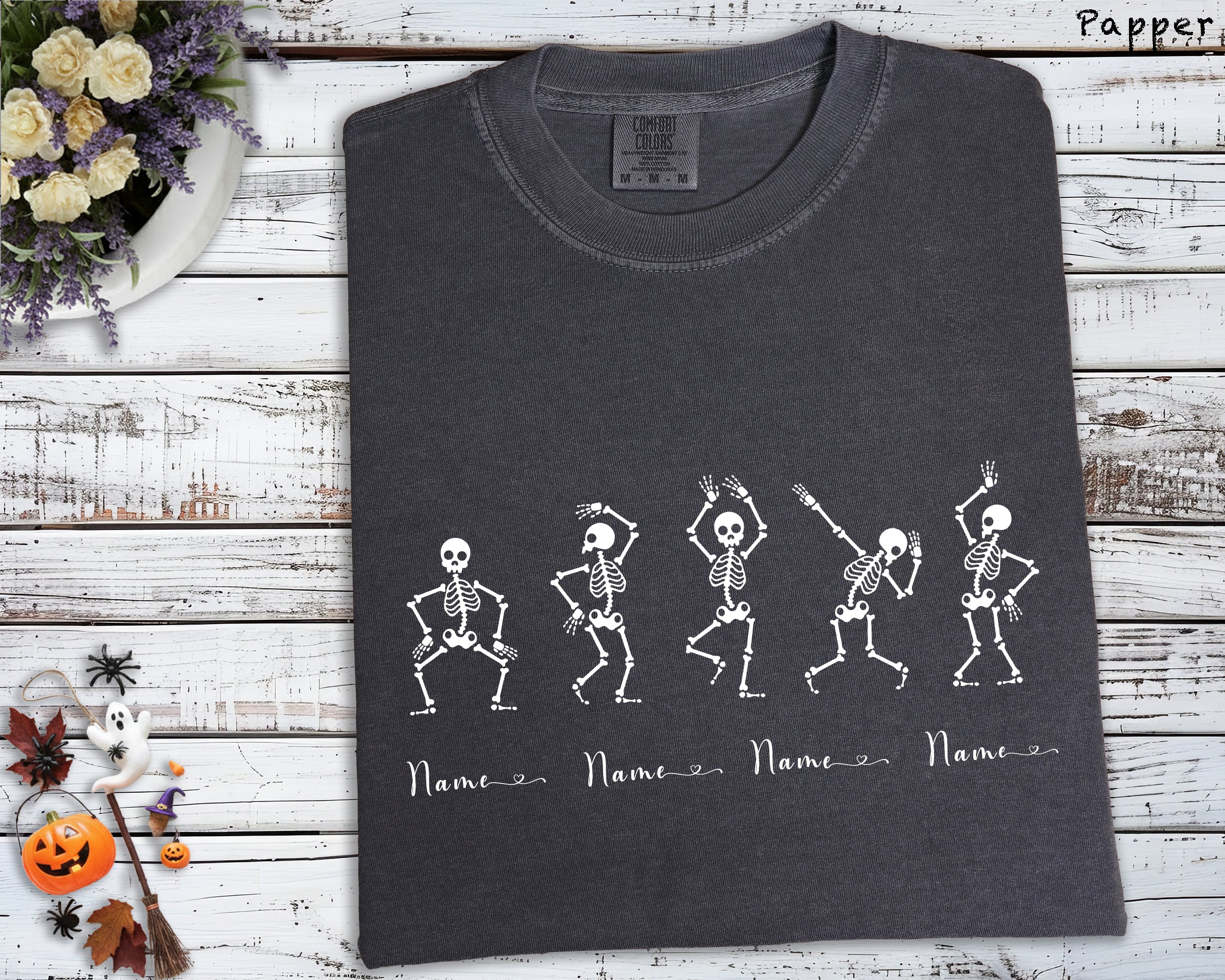Personalized Comfort Colors Skeleton Dance T-Shirt | Custom Name Halloween Crewneck