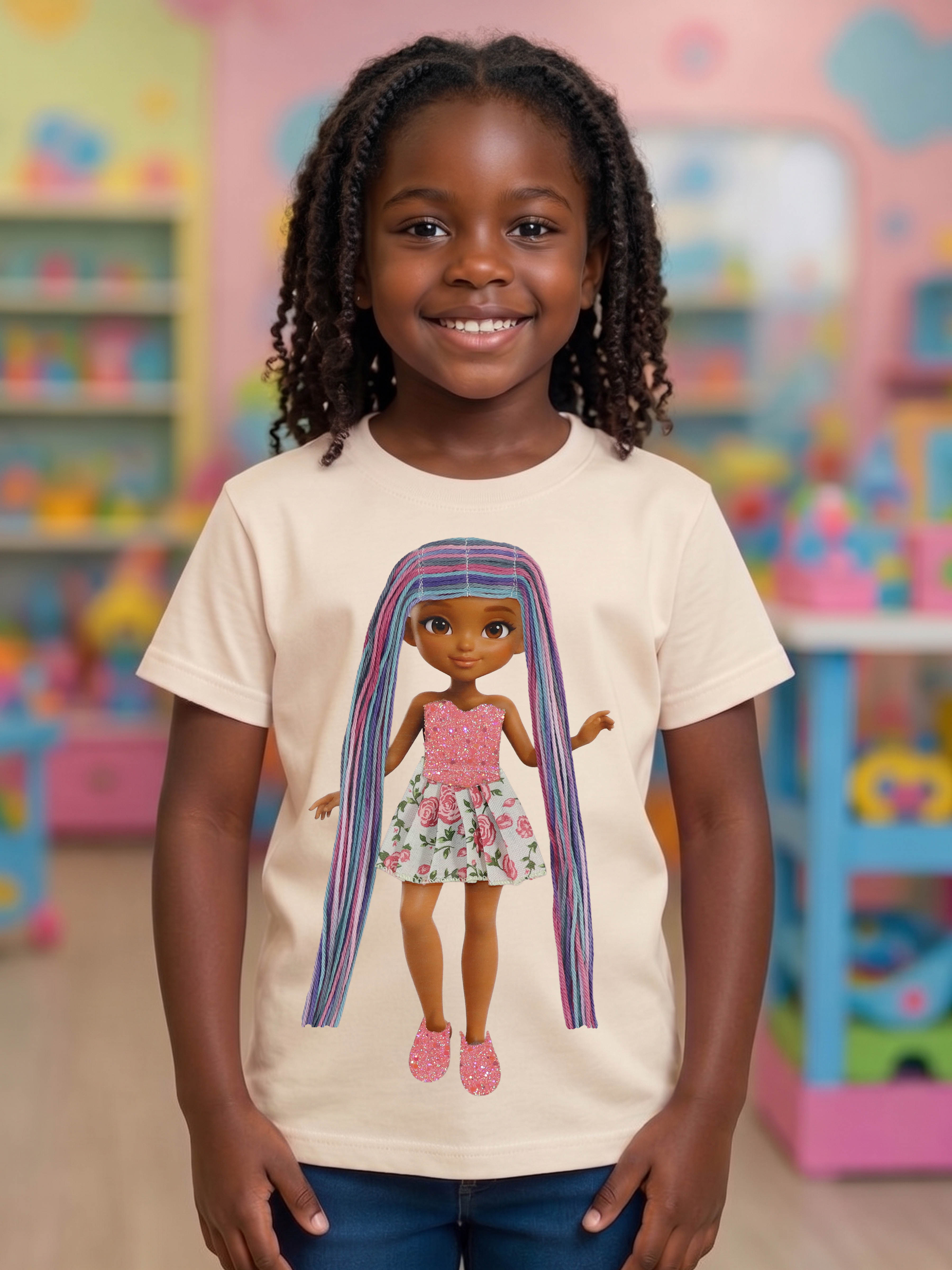 Vibrant Purple Interactive Dress-Up Doll T-Shirt with Changeable Outfits and Hair – 3D Interactive Girl’s Tee – Unique Creative Gift (Kopya)