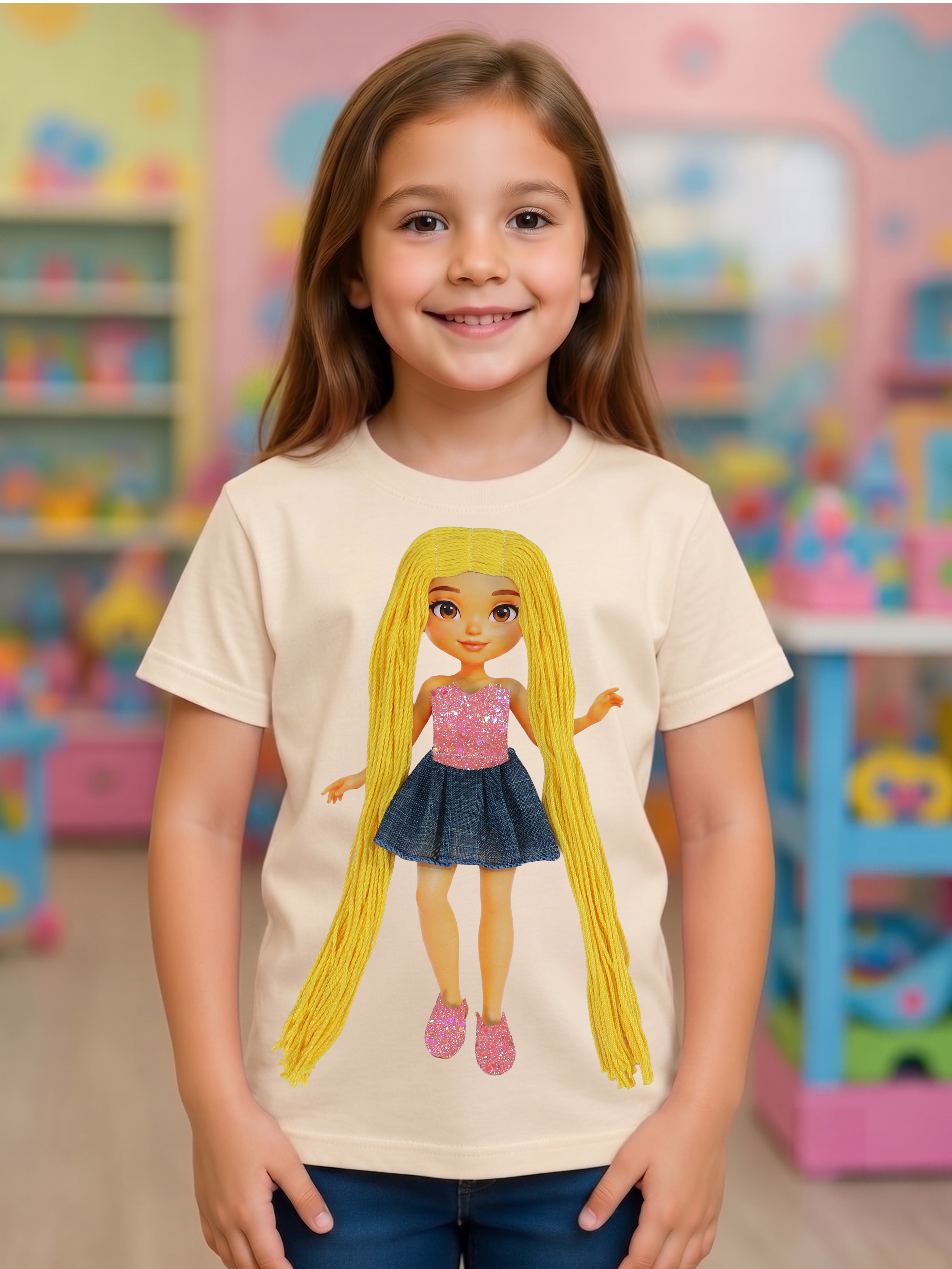 Jeans Interactive Dress-Up Doll T-Shirt with Changeable Outfits and Hair – 3D Interactive Girl’s Tee – Unique Creative Gift (Kopya) (Kopya)