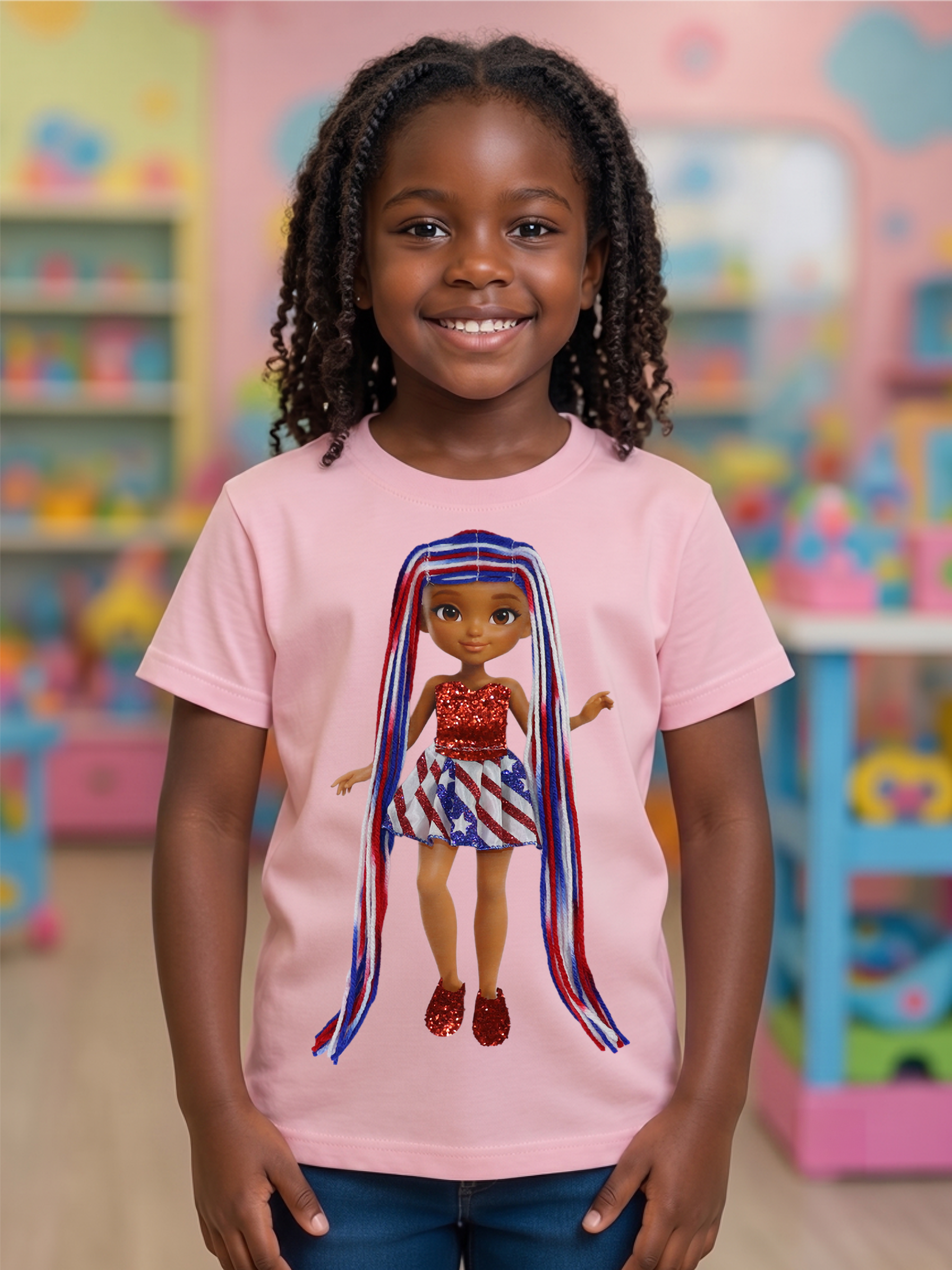 Americana Interactive Dress-Up Doll T-Shirt with Changeable Outfits and Hair – 3D Interactive Girl’s Tee – Unique Creative Gift