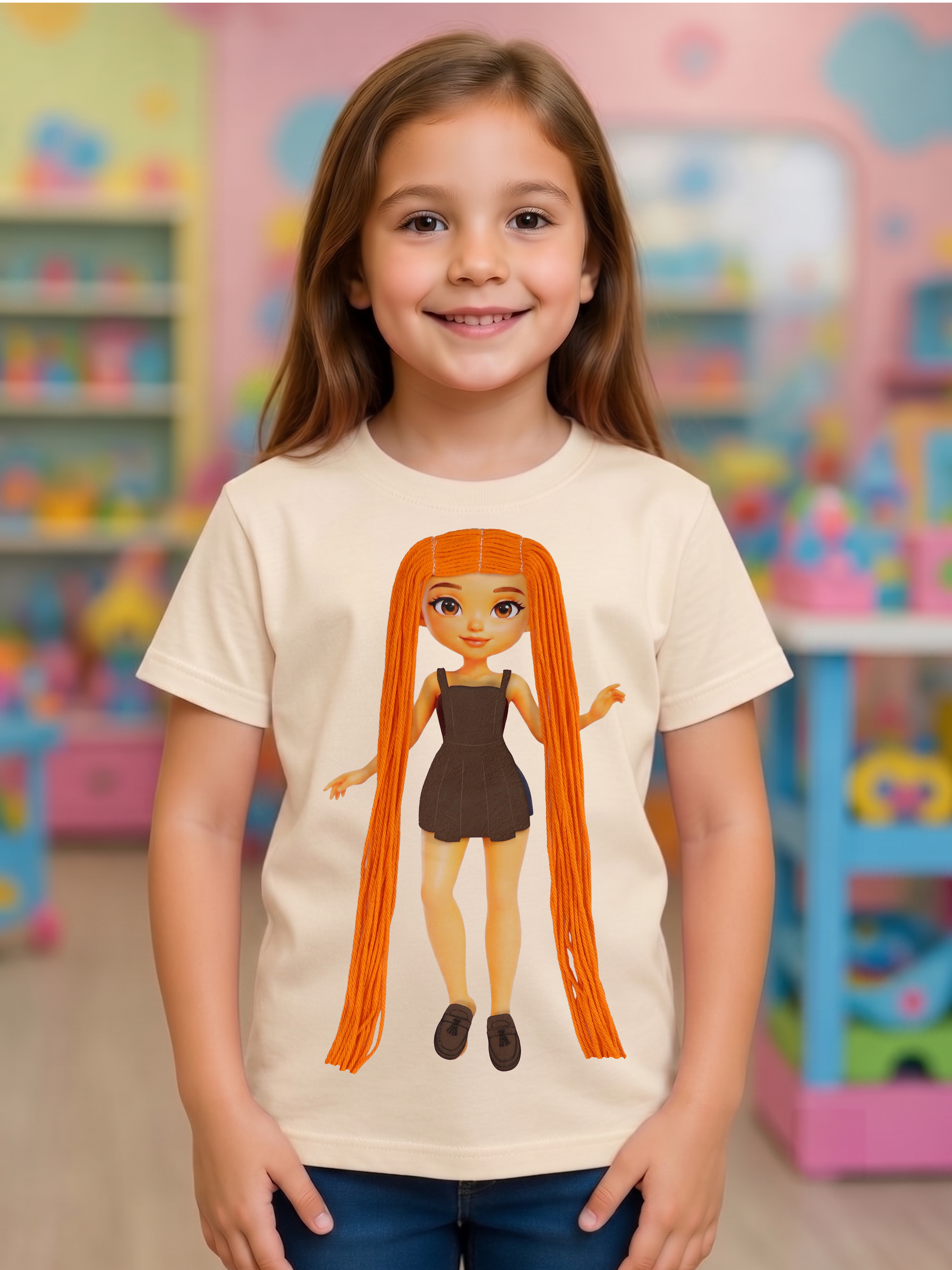 Jeans Interactive Dress-Up Doll T-Shirt with Changeable Outfits and Hair – 3D Interactive Girl’s Tee – Unique Creative Gift (Kopya) (Kopya)