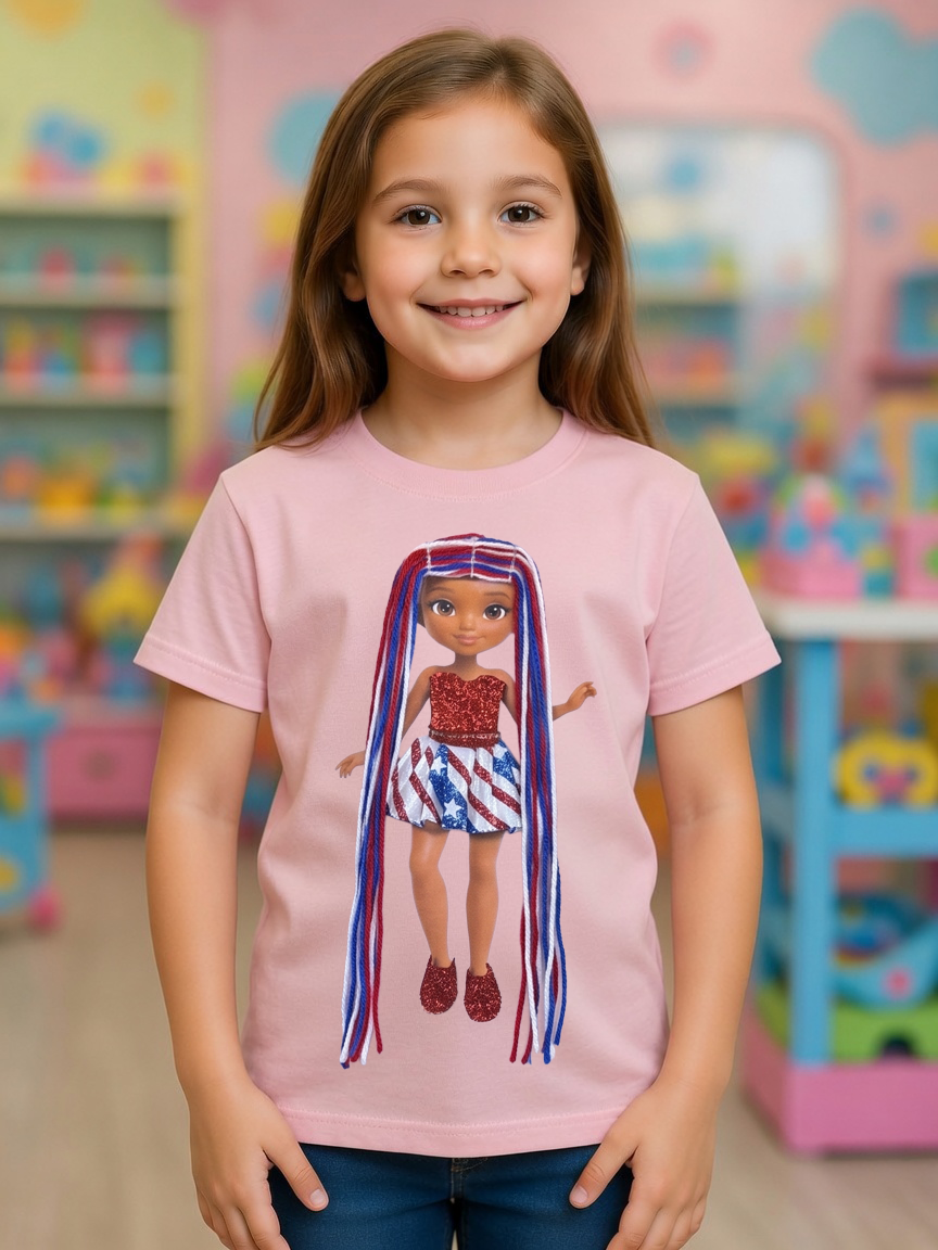 Interactive Dress-Up Doll T-Shirt with Changeable Outfits and Hair – 3D Interactive Girl’s Tee – Unique Creative Gift
